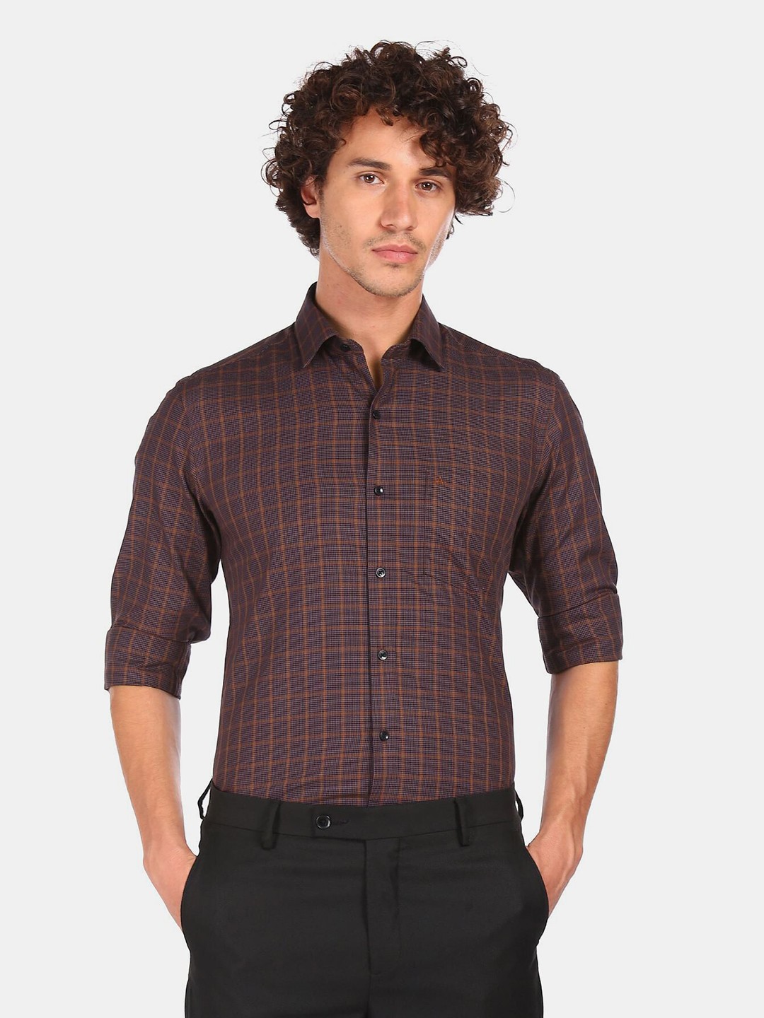 

Arrow Men Brown Checked Formal Shirt