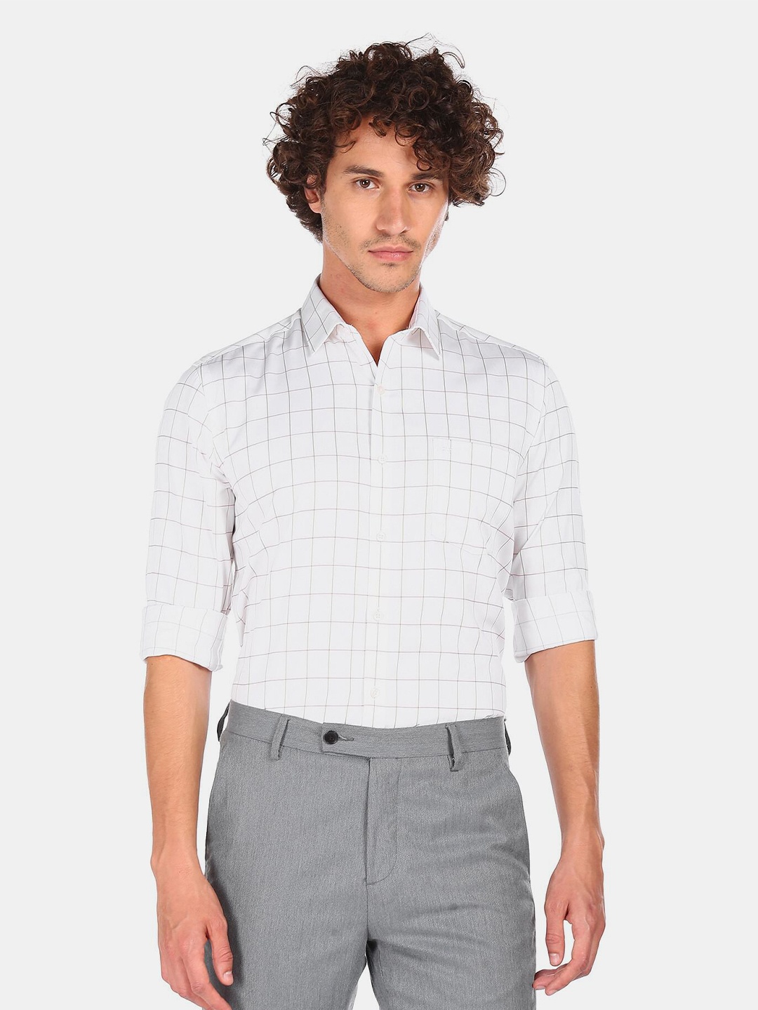 

Arrow Men White Slim Fit Checked Pure Cotton Formal Shirt