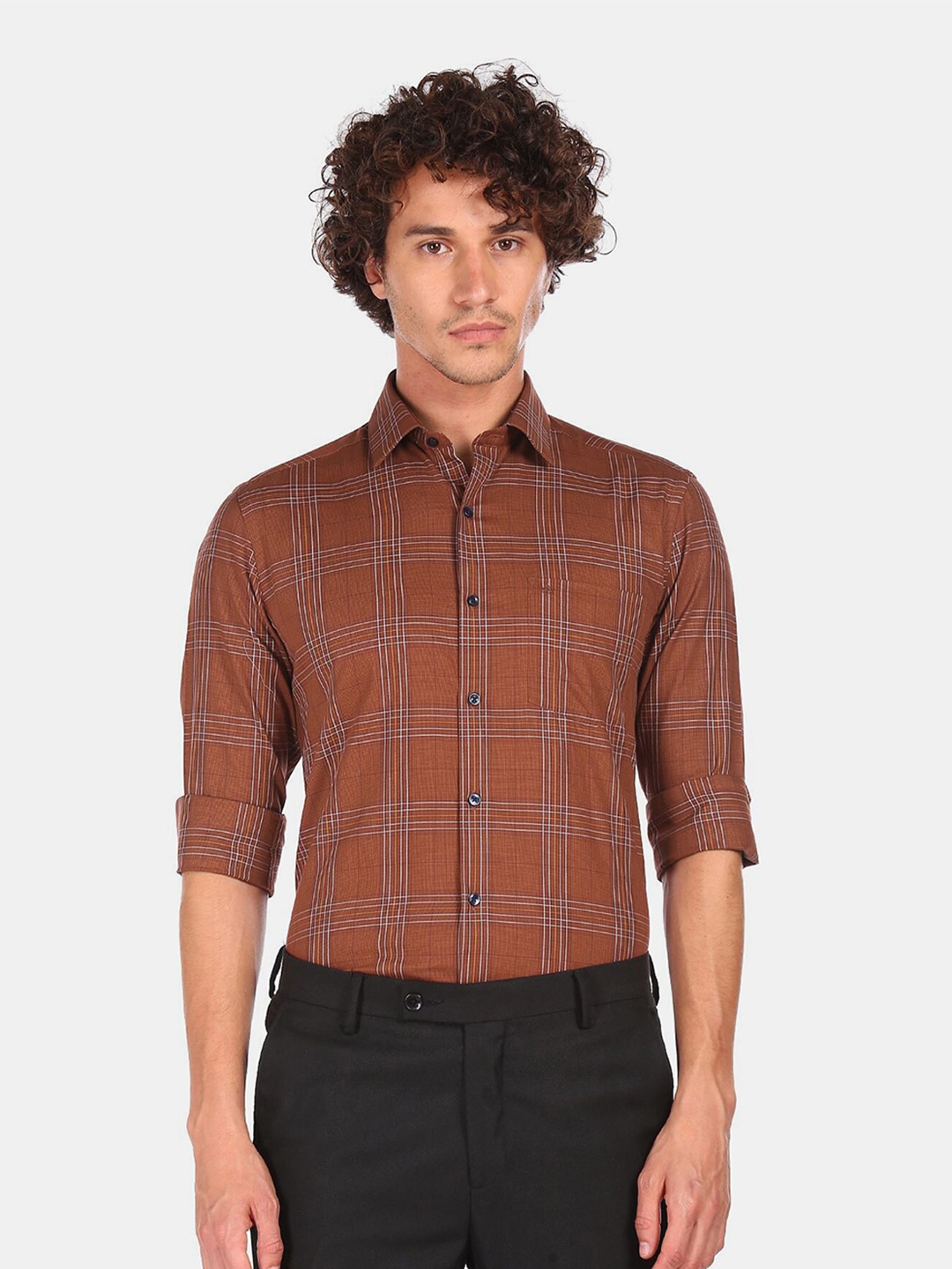 

Arrow Men Brown Slim Fit Checked Formal Shirt