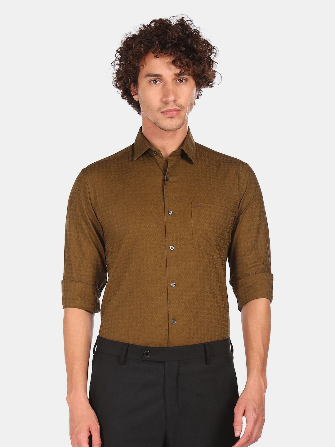 

Arrow Men Olive Brown Slim Fit Pure Cotton Casual Shirt