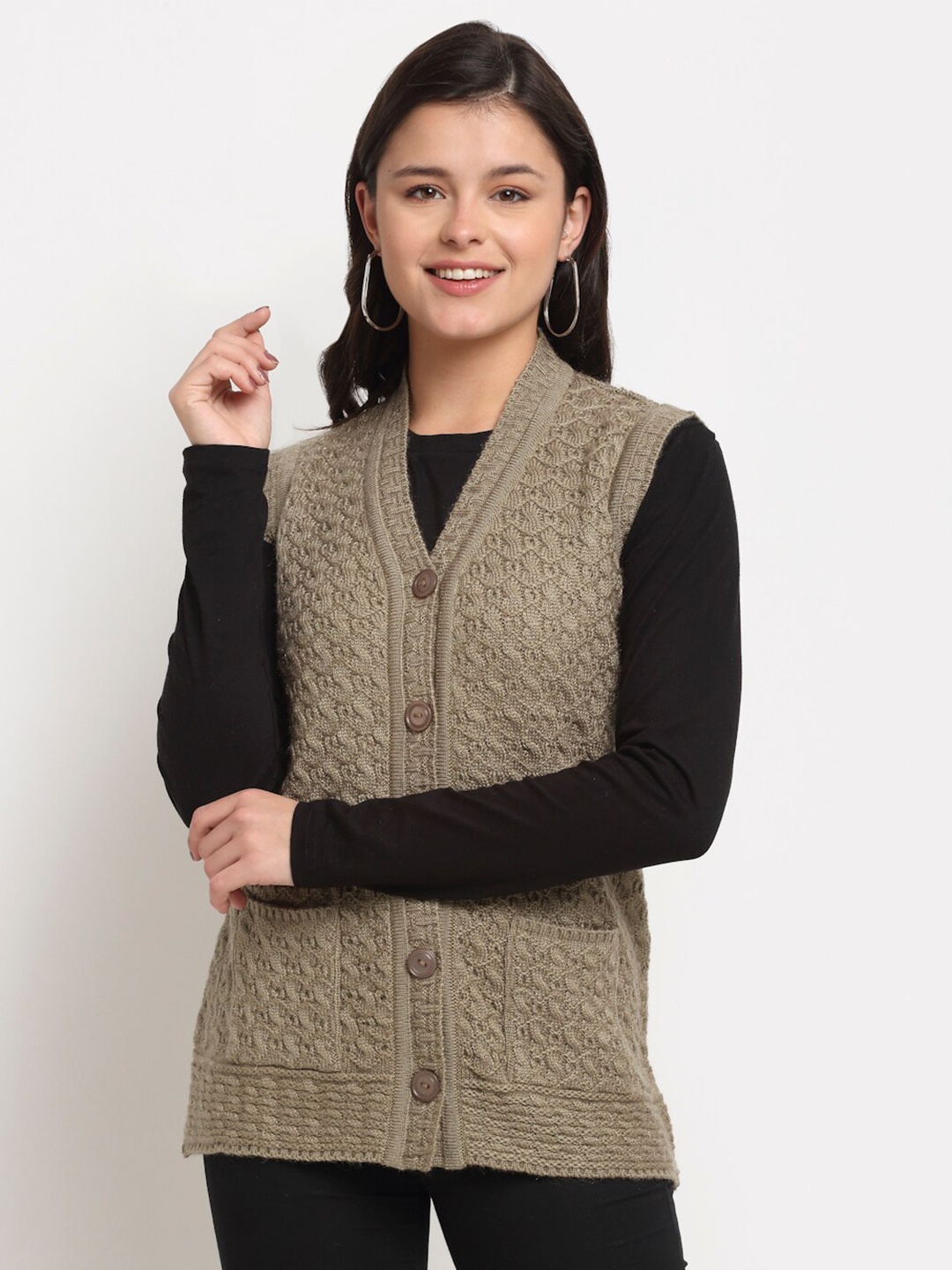 

PERFECT LINE Women Beige Cable Knit AcrylicSweater Vest