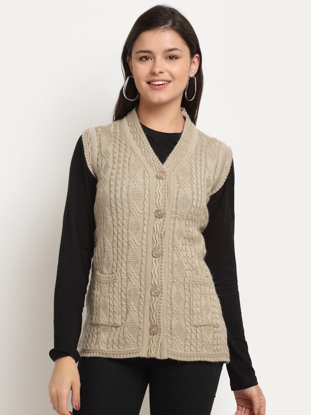 

PERFECT LINE Women Beige Cable Knit Sweater Vest