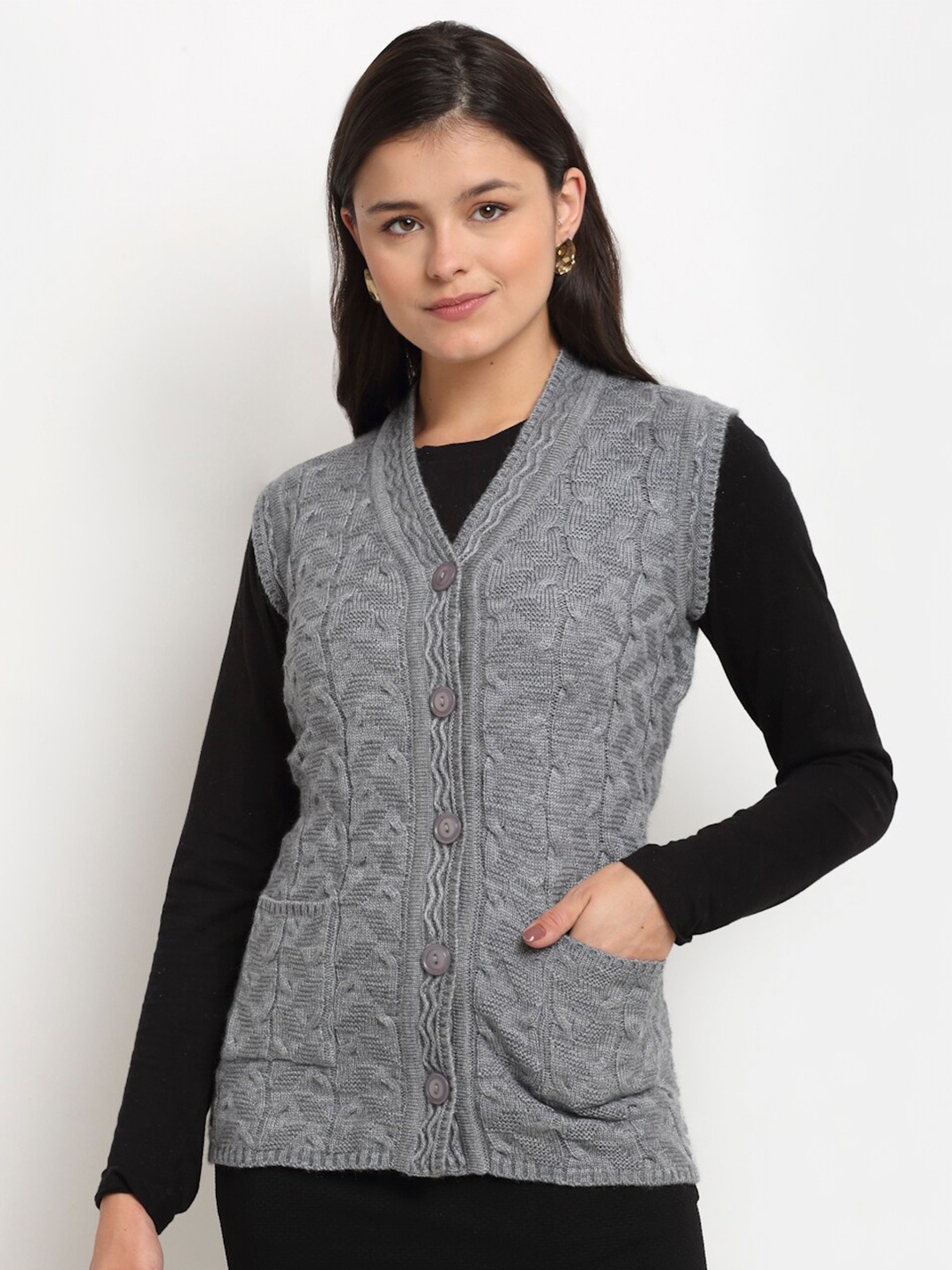 

PERFECT LINE Women Grey Sweater Acrylic Vest