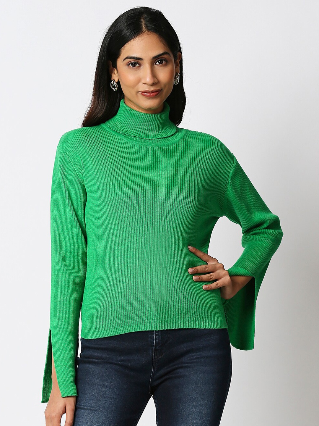 

20Dresses Women Green Striped High Neck Top