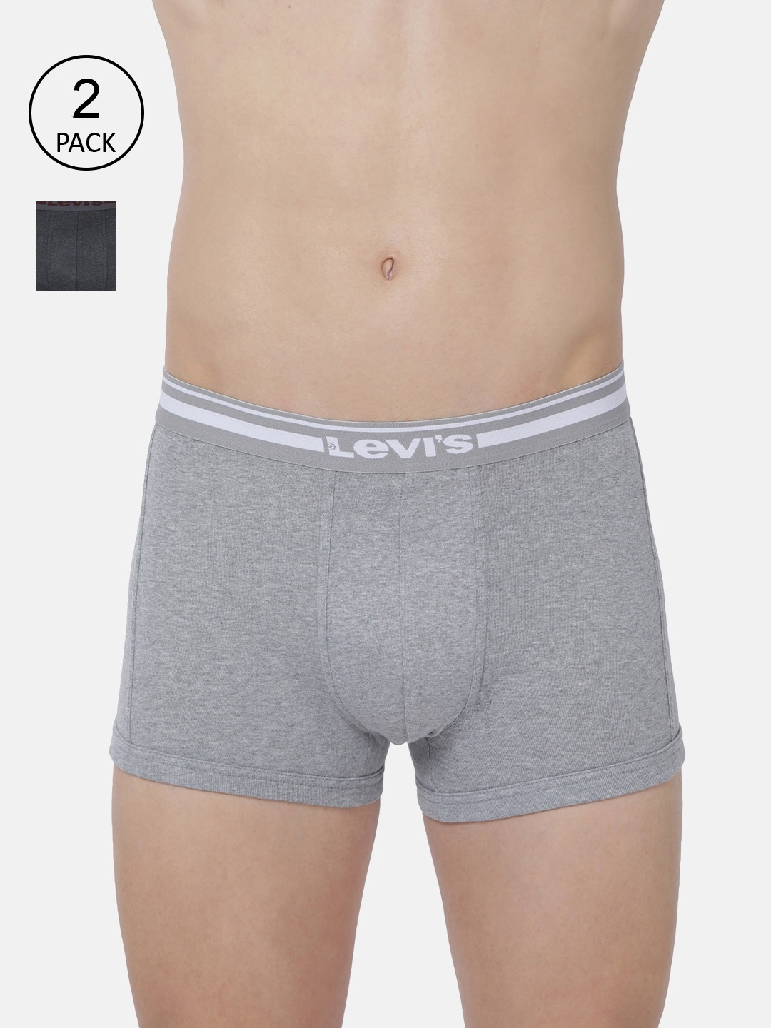 

Levis Men Pack Of 2 Grey & Charcoal Solid Pure Cotton Trunks
