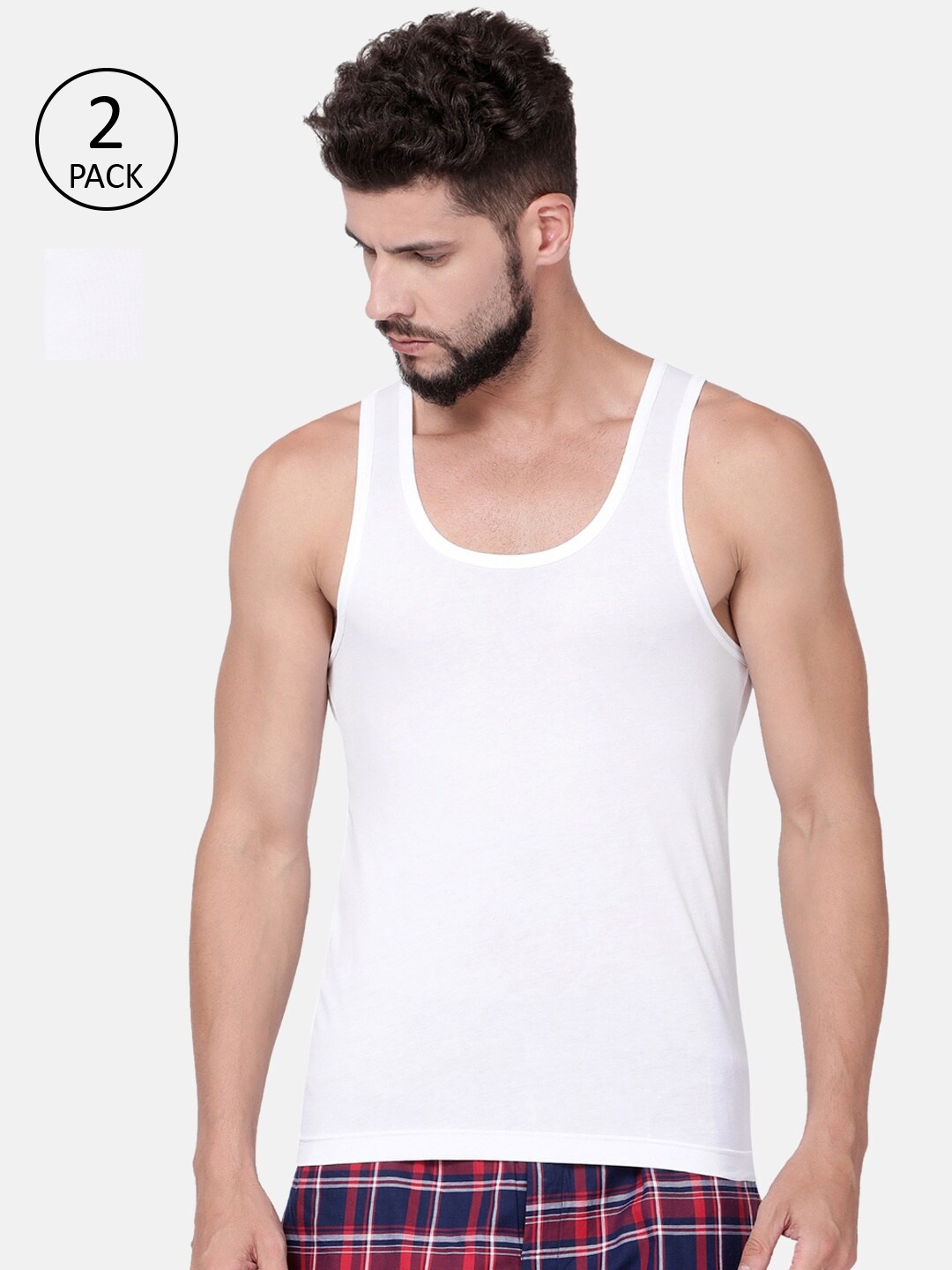 

Levis Men Pack Of 2 White Solid Cotton Innerwear Vests