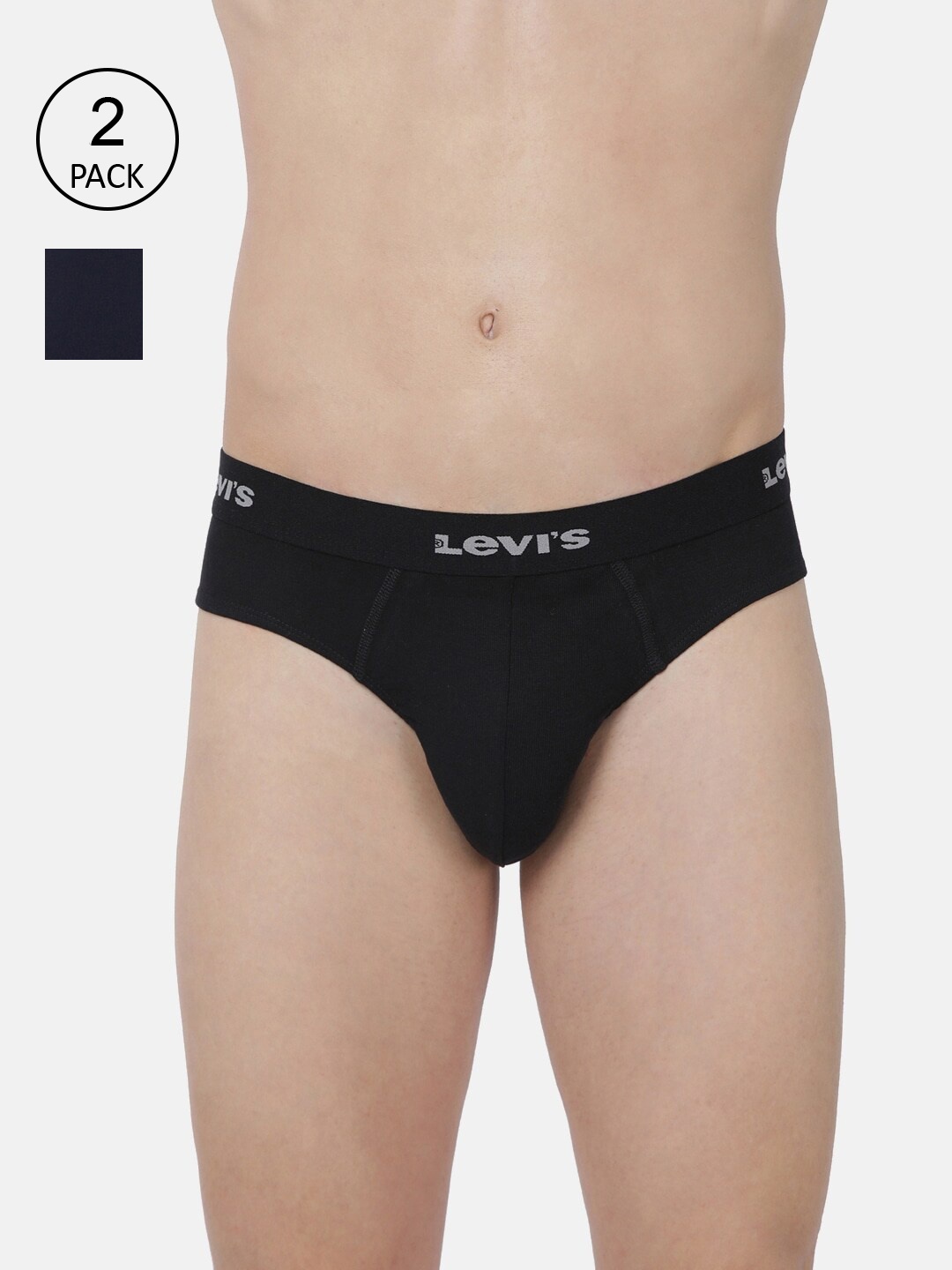 

Levis Men Pack Of 2 Solid Pure Cotton Basic Briefs, Black