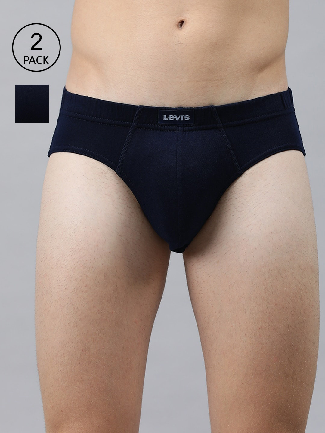 

Levis Men Pack Of 2 Solid Pure Cotton Basic Briefs, Navy blue