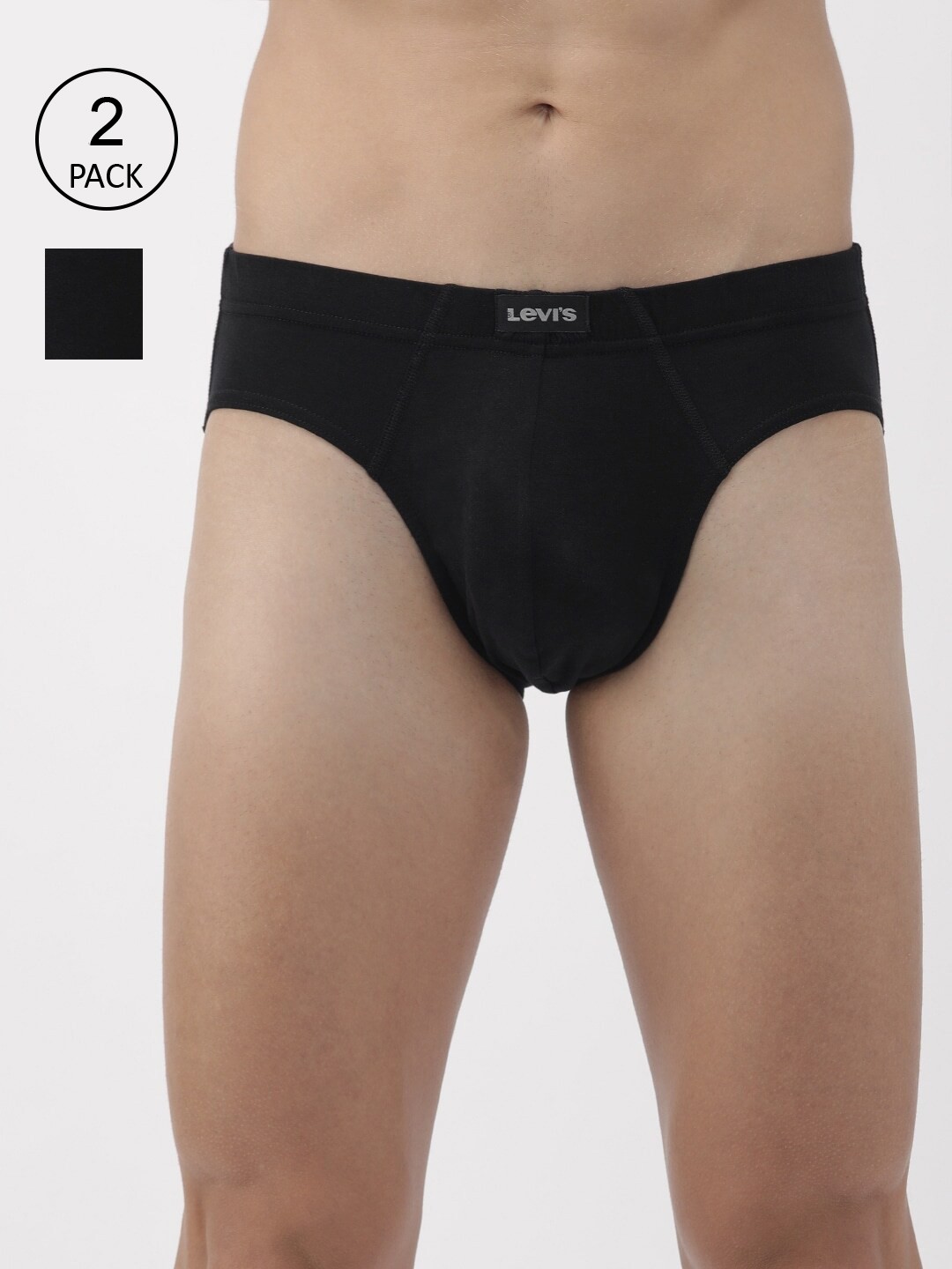 

Levis Men Pack Of 2 Black Solid Cotton Basic Briefs