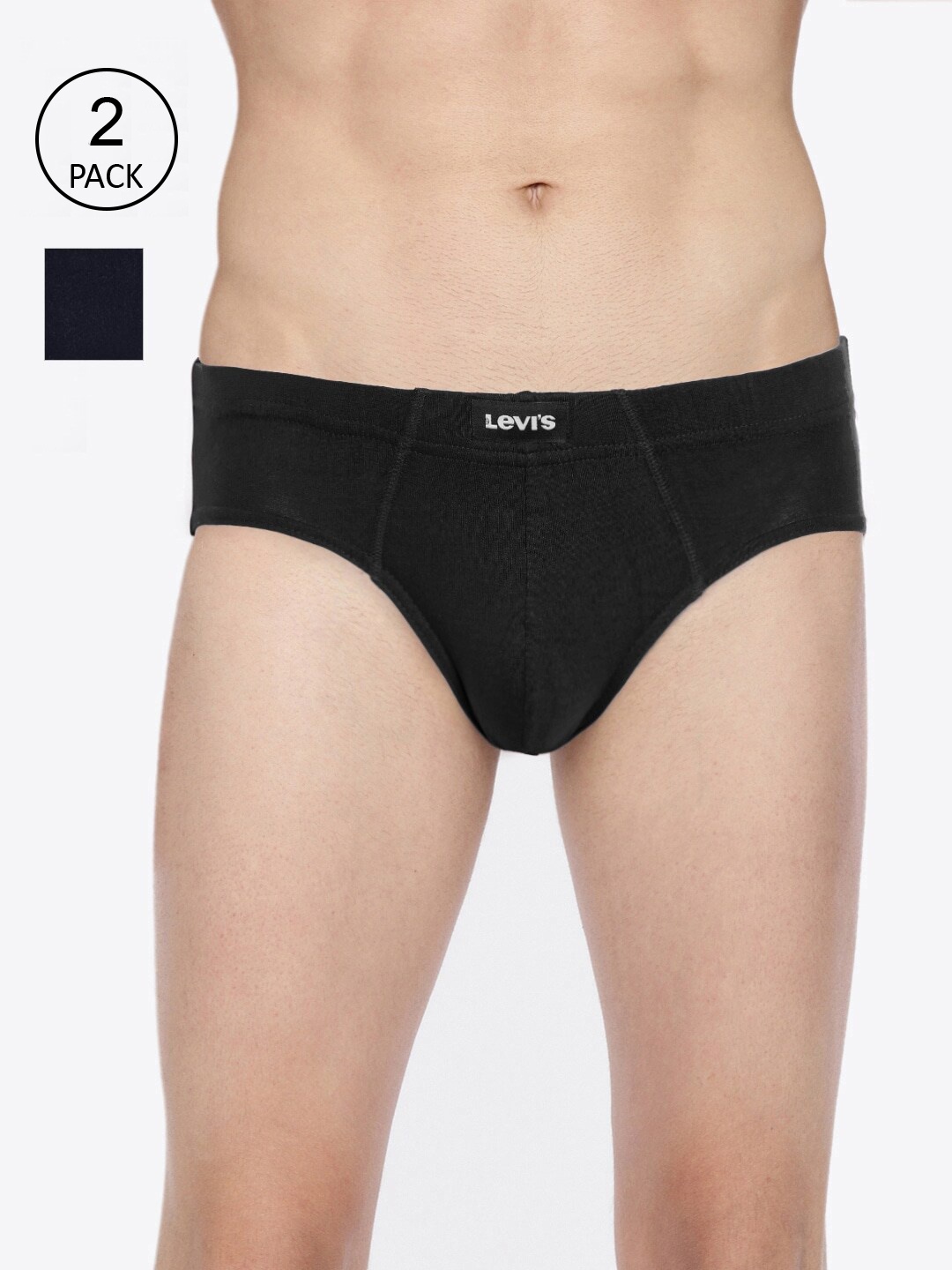 

Levis Men Pack Of 2 Black Solid Pure Cotton Basic Briefs