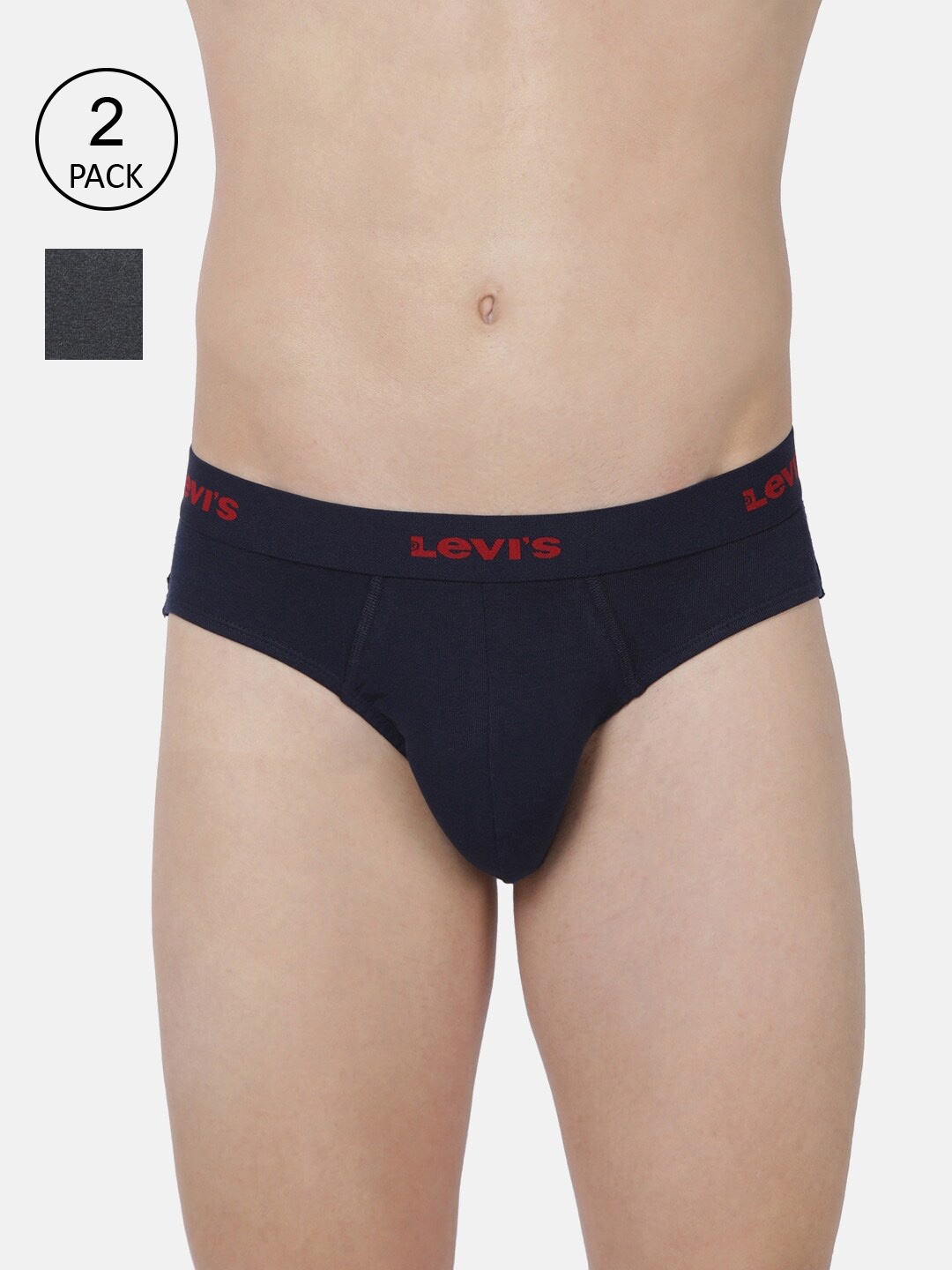 

Levis Men Pack Of 2 Solid Cotton Basic Briefs #002---BRIEF-DK GMEL/NAVY-P2, Grey melange