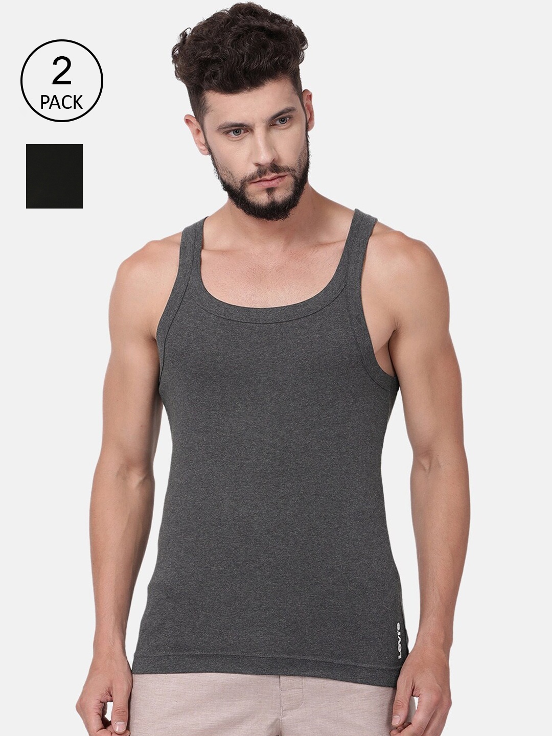 

Levis Men Pack Of 2 Cotton Innerwear Vests, Black