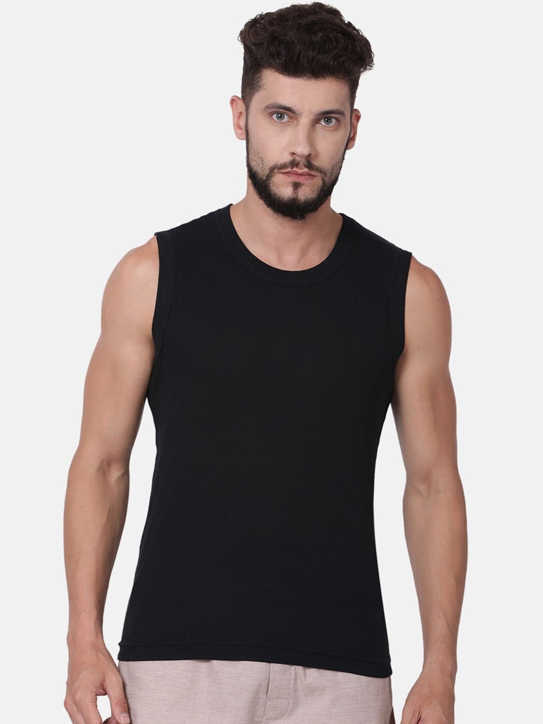 

Levis Men Black Solid Cotton Basic Vest