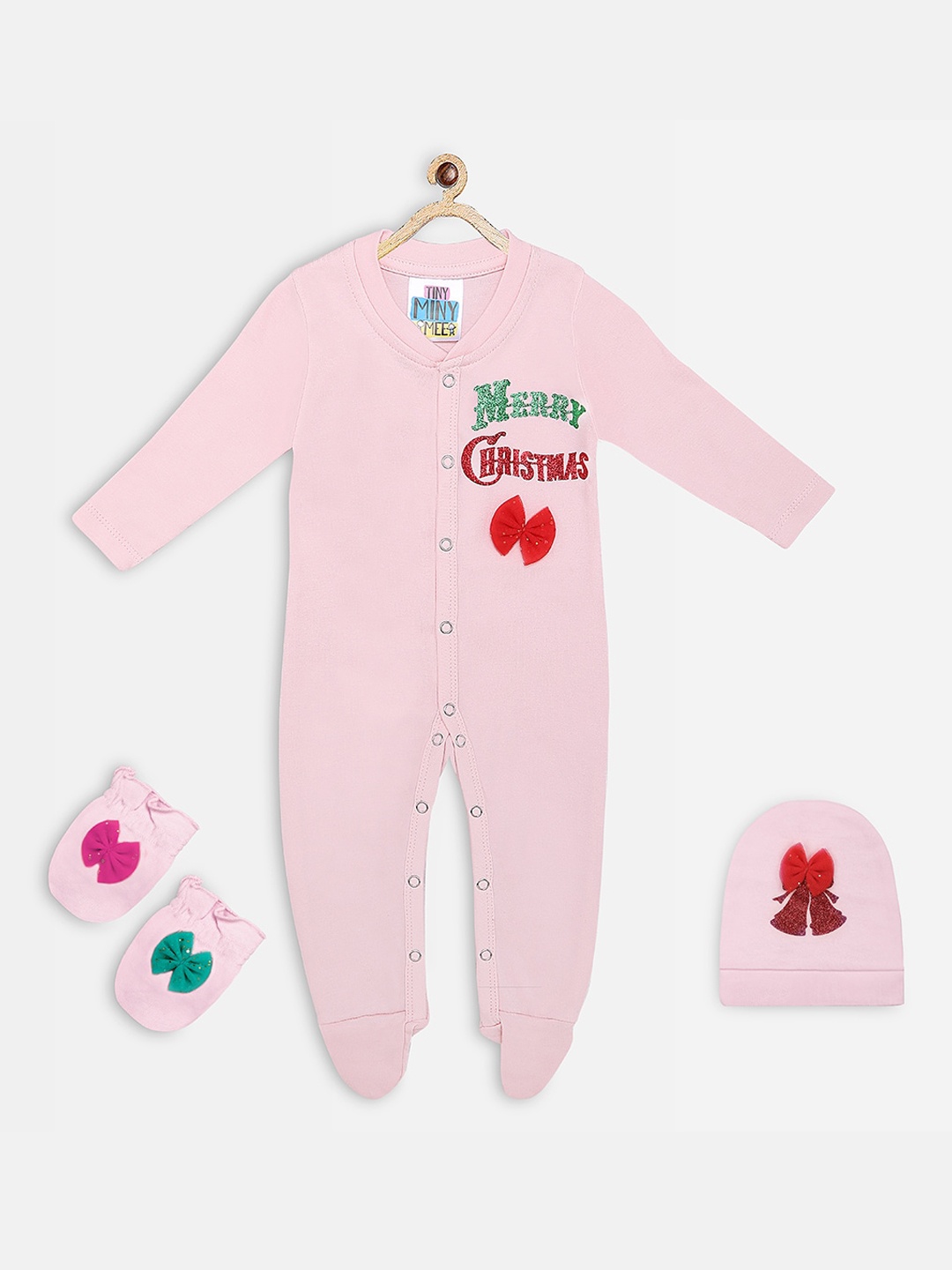 

TINY MINY ME Unisex Kids Pink & Red Printed Sleepsuit