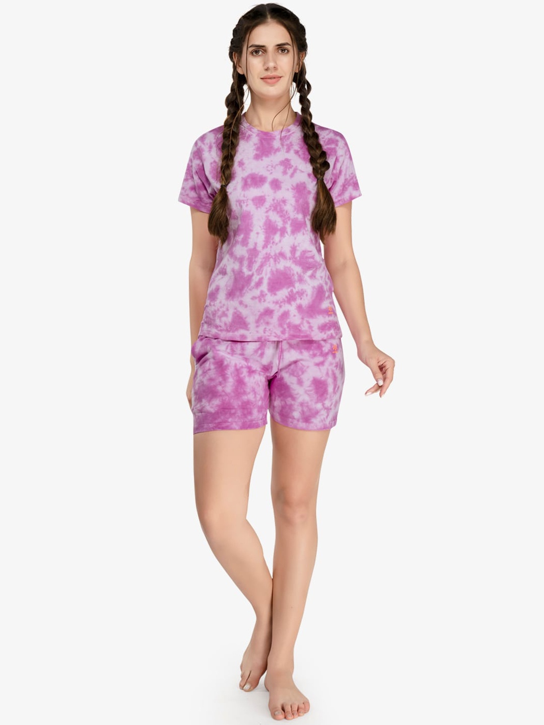

evolove Women Pink & Lavender Tie & Dye Pure Cotton Night suit