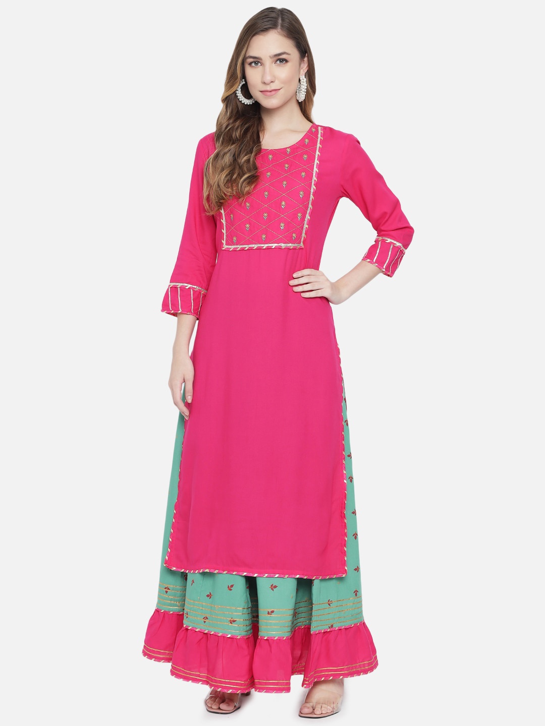 

Prakhya Women Pink Ethnic Motifs Kurti with Skirt