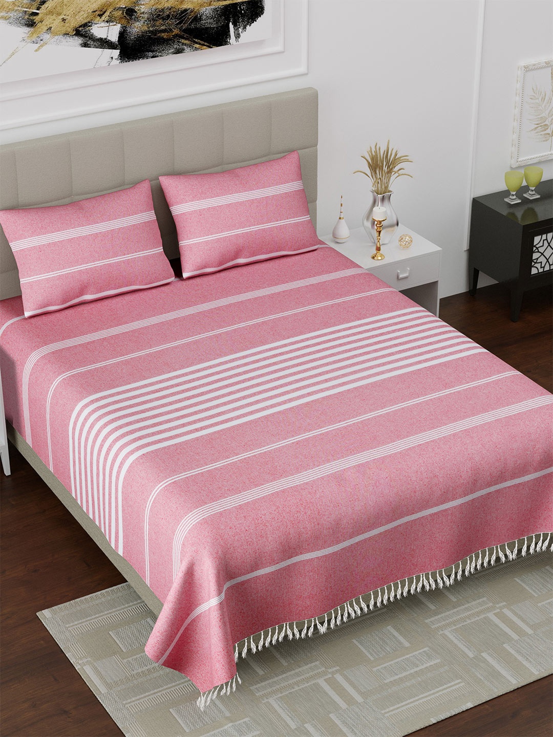 

Varde Rose 210 TC Double Bedsheet with 2 Pillow Cover, Pink