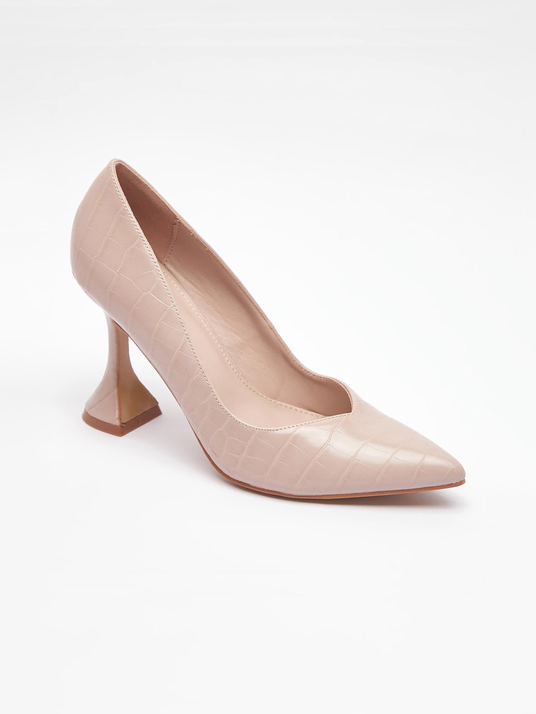 

shoexpress Beige Textured PU Stiletto Pumps