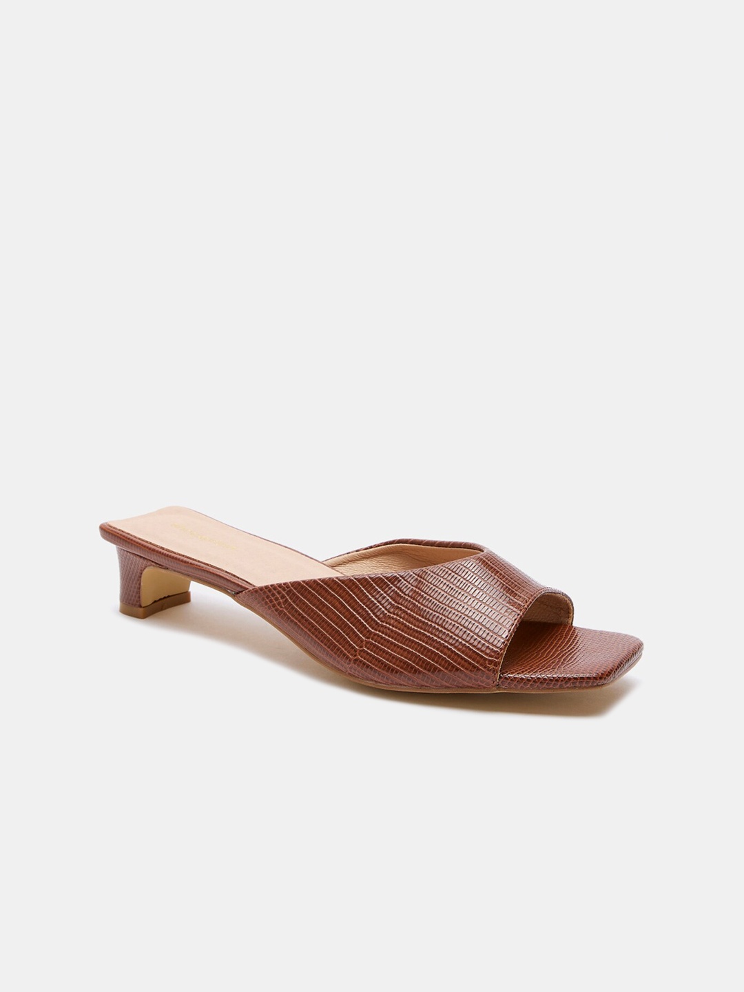 

shoexpress Brown Textured PU Kitten Sandals