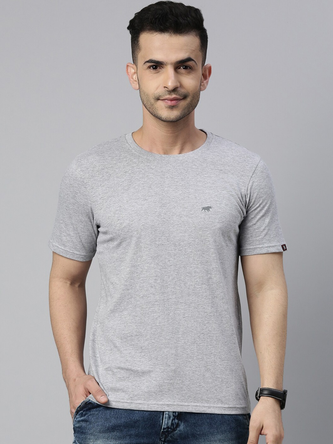 

Bushirt Men Grey Solid Pure Cotton Lounge T-Shirt