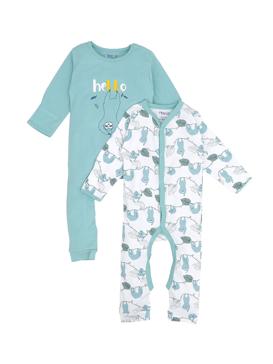 

MiArcus Infants Boys Pack Of 2 Printed Pure Cotton Rompers, Blue