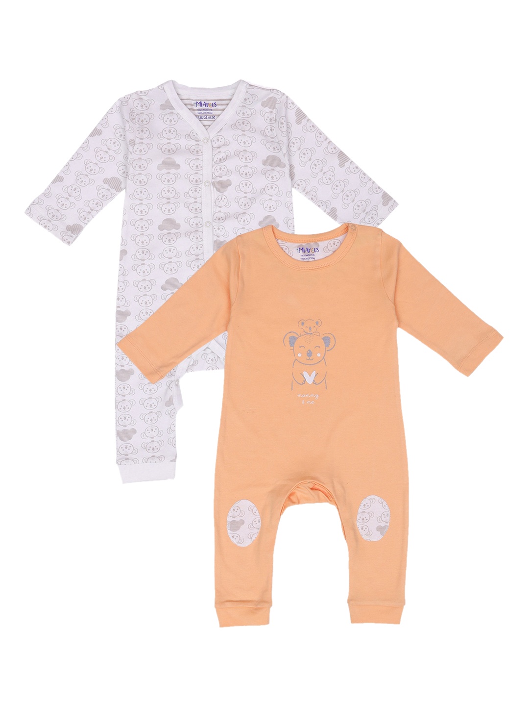 

MiArcus Unisex Kids Pack Of 2 Grey & Orange Printed Cotton Rompers