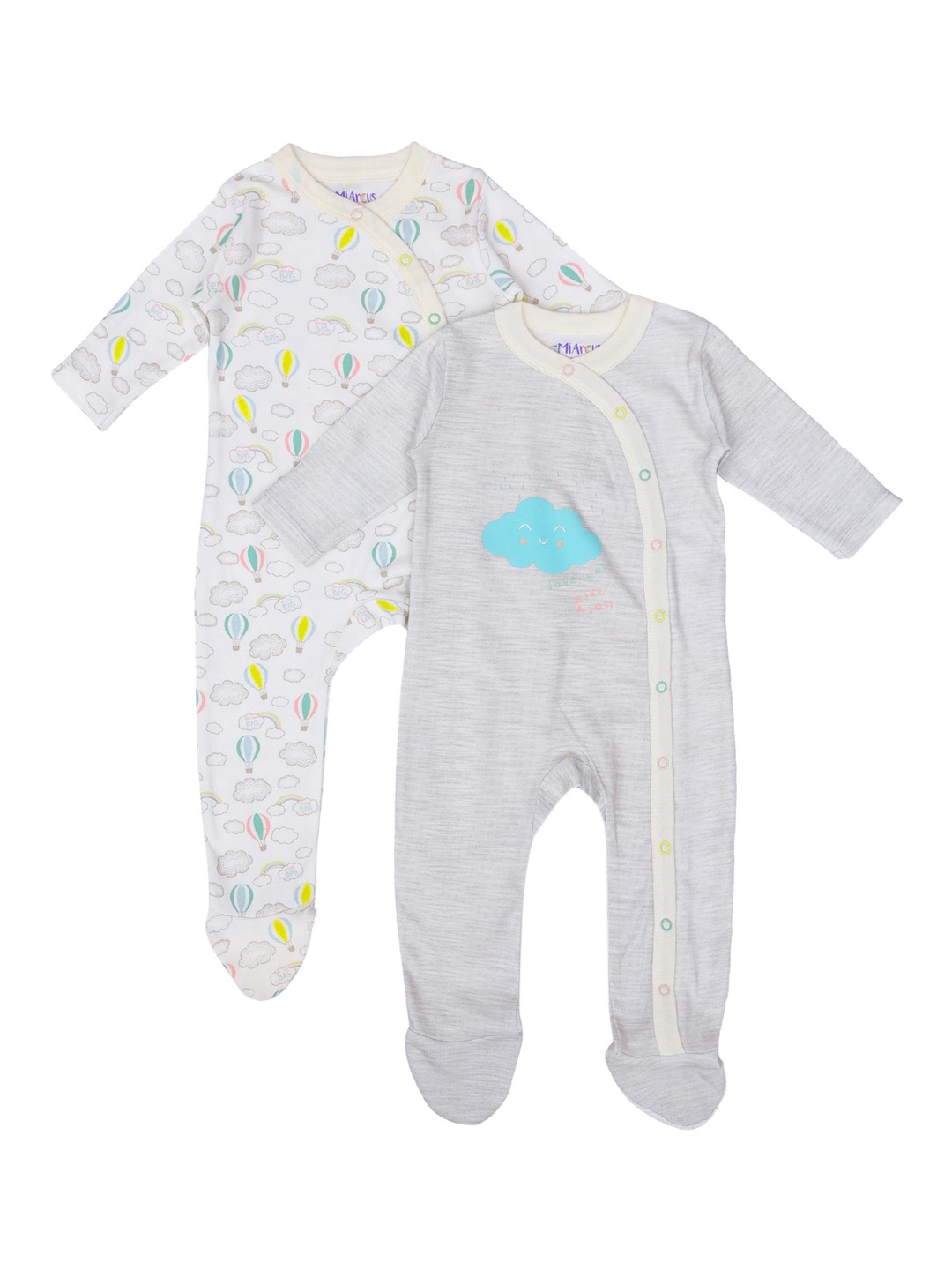 

MiArcus Infant Pack Of 2 Printed Cotton Sleepsuits, Grey