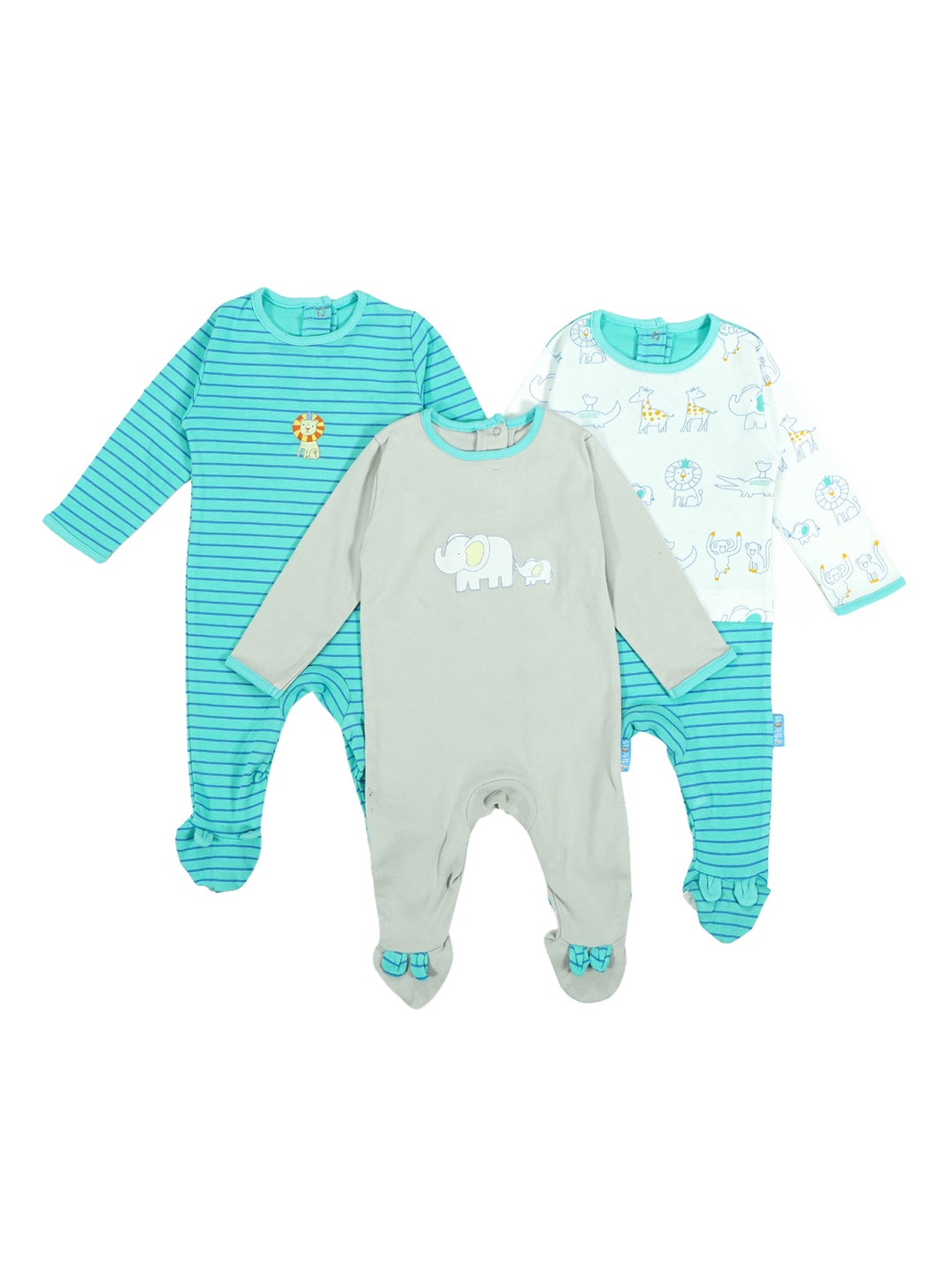 

MiArcus Infant Boys Pack Of 3 Cotton Sleepsuits, Blue