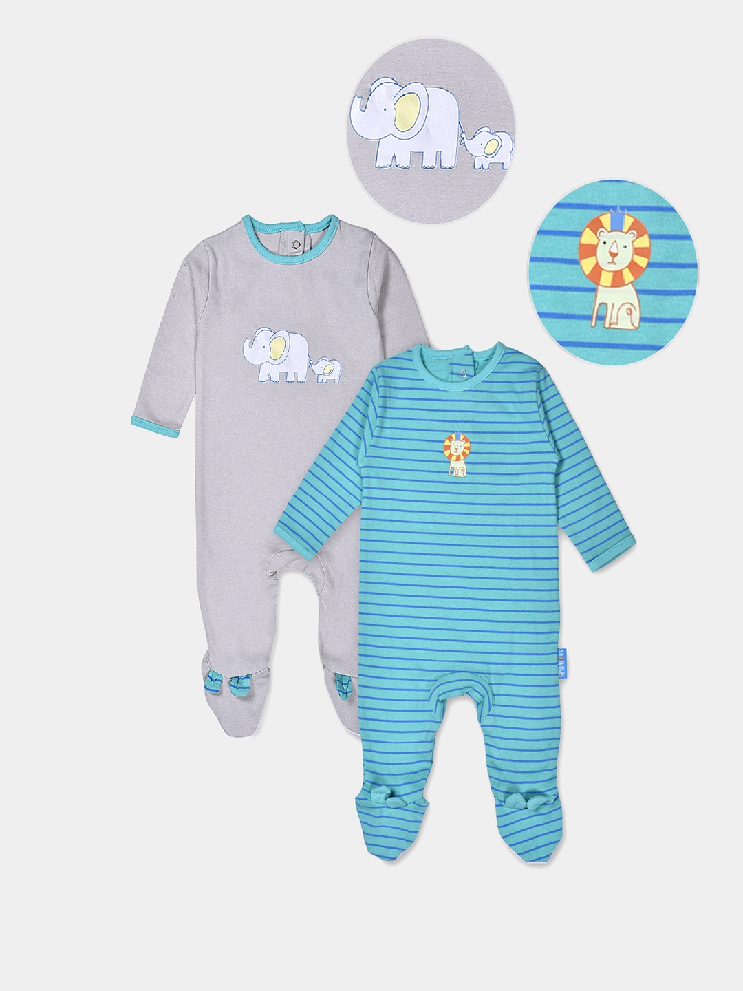 

MiArcus Infant Boys Pack Of 2 Cotton Sleepsuits, Blue
