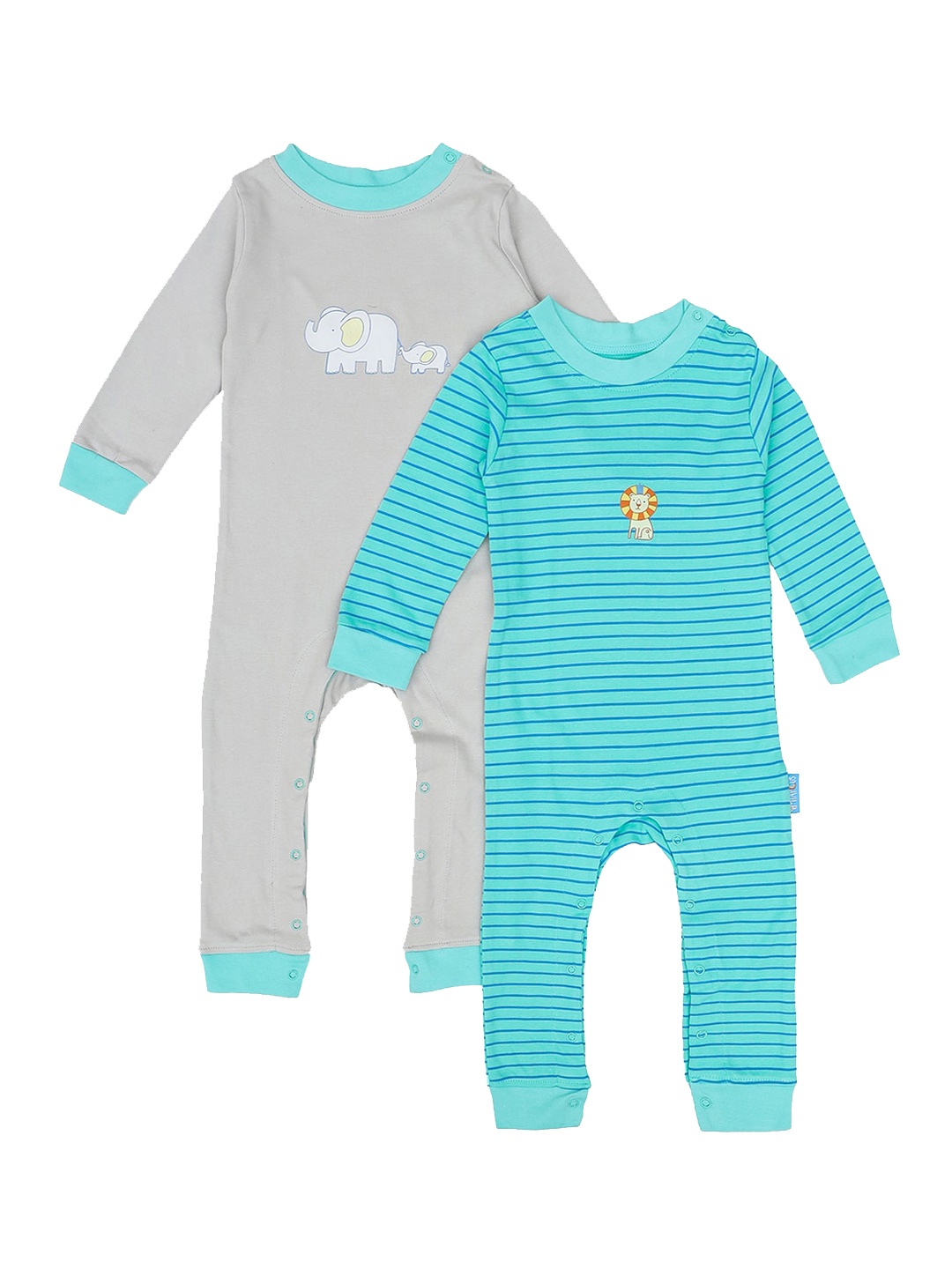 

MiArcus Boys Pack of 2 Grey & Blue Striped Knitted Cotton Sleepsuits