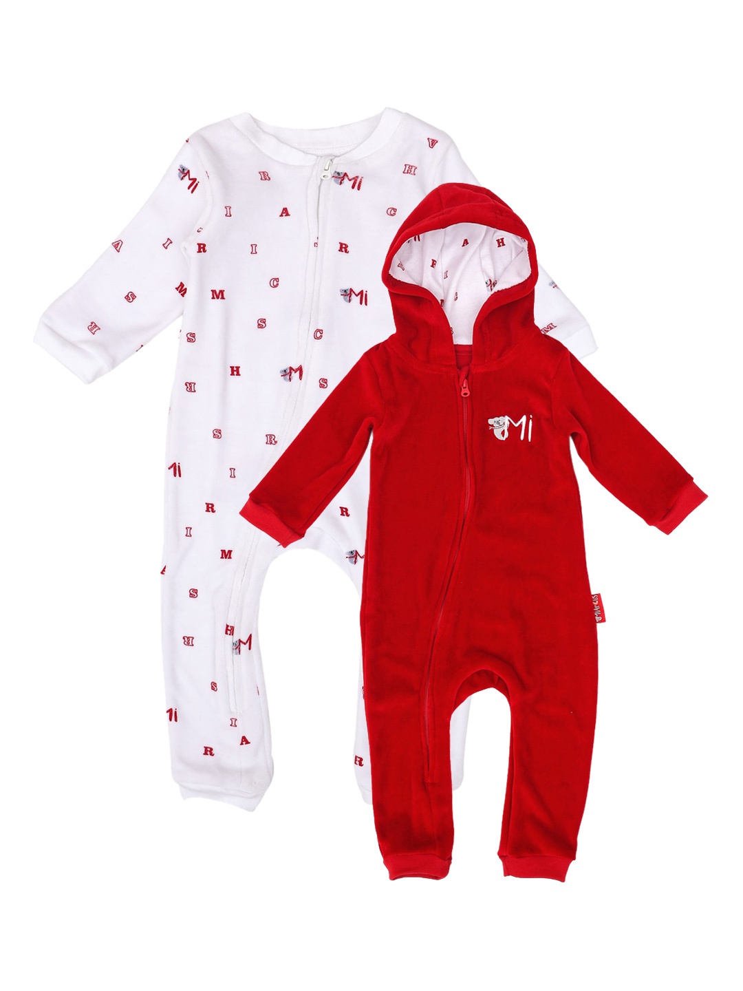 

MiArcus Kids Pack of 2 White & Red Printed Knitted Cotton Sleepsuits