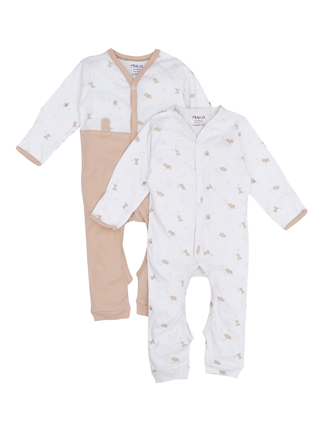 

MiArcus Unisex Kids Cotton White & Pink Pack Of 2 Printed Sleepsuit