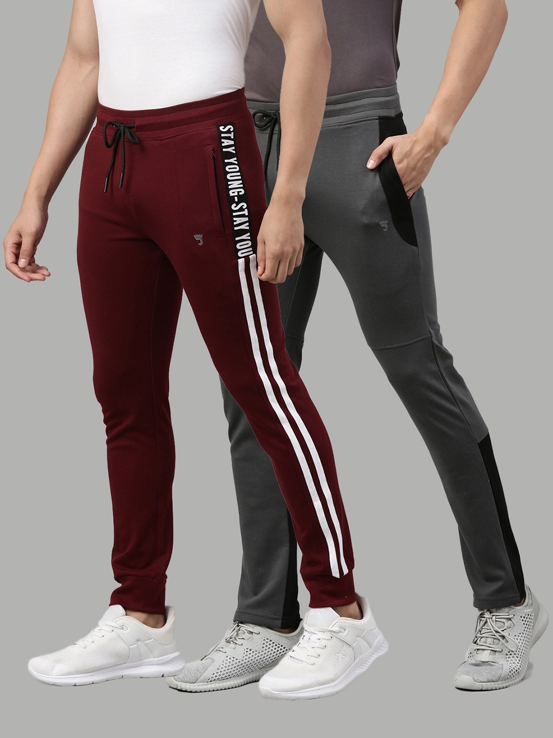 

Joven Men Pack of 2 Solid Cotton Joggers, Maroon