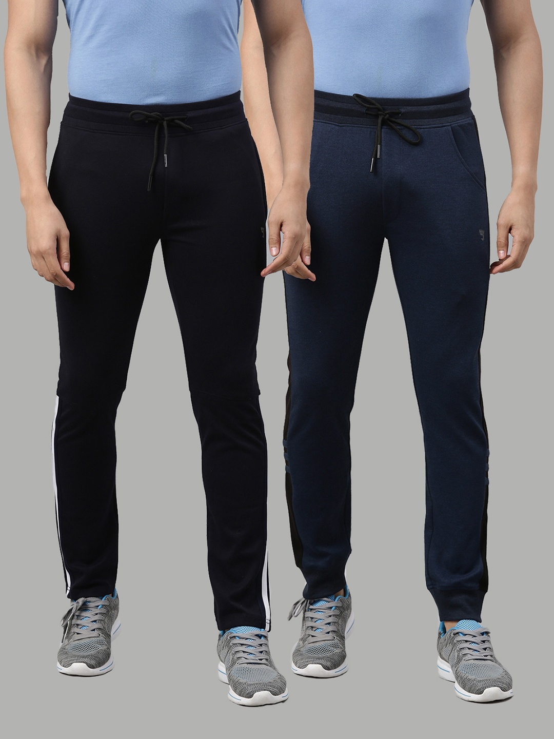 

Joven Men Pack Of 2 Black & Navy Blue Solid Cotton Joggers