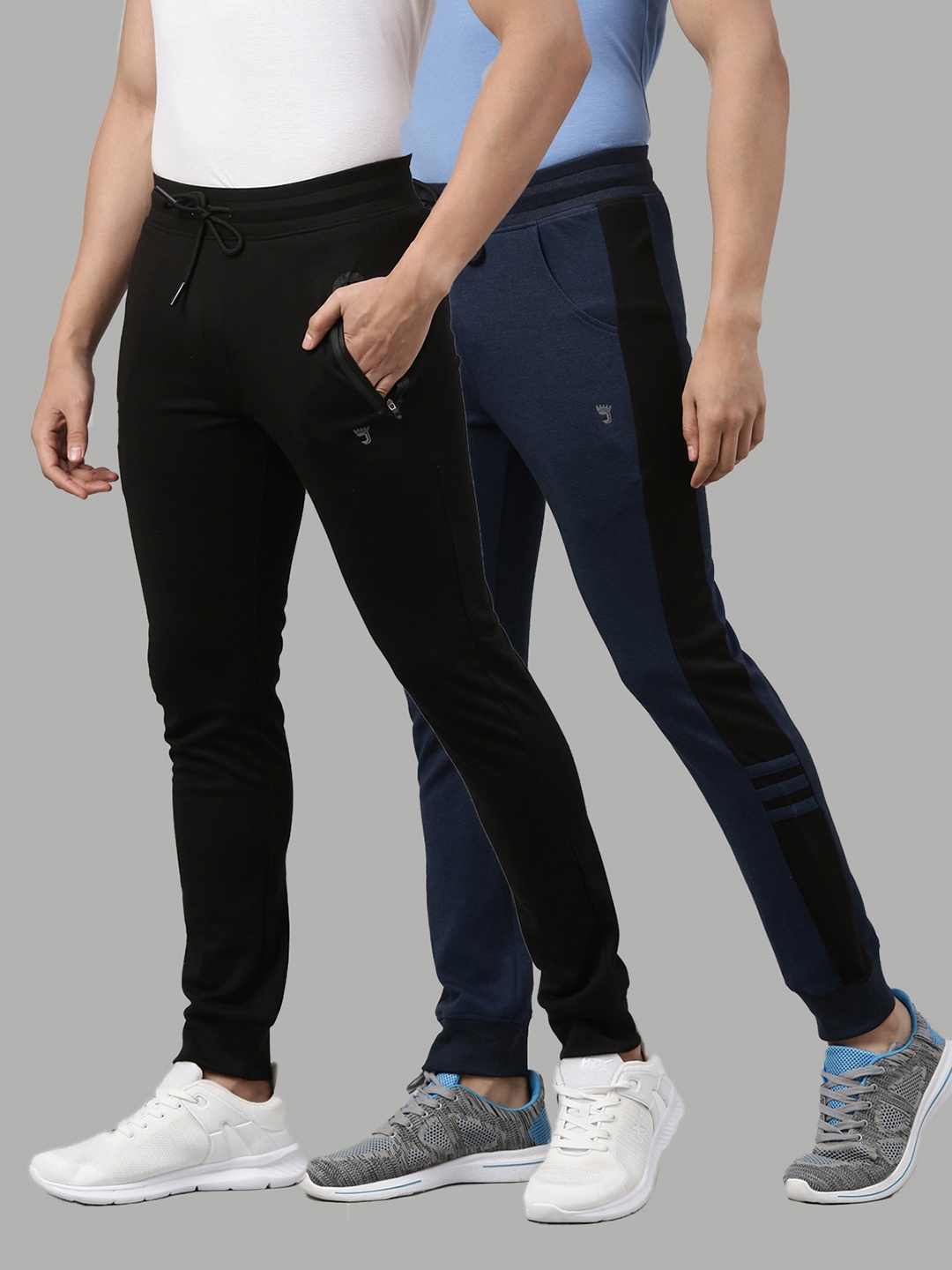 

Joven Men Pack of 2 Black & Navy Blue Solid Cotton Joggers