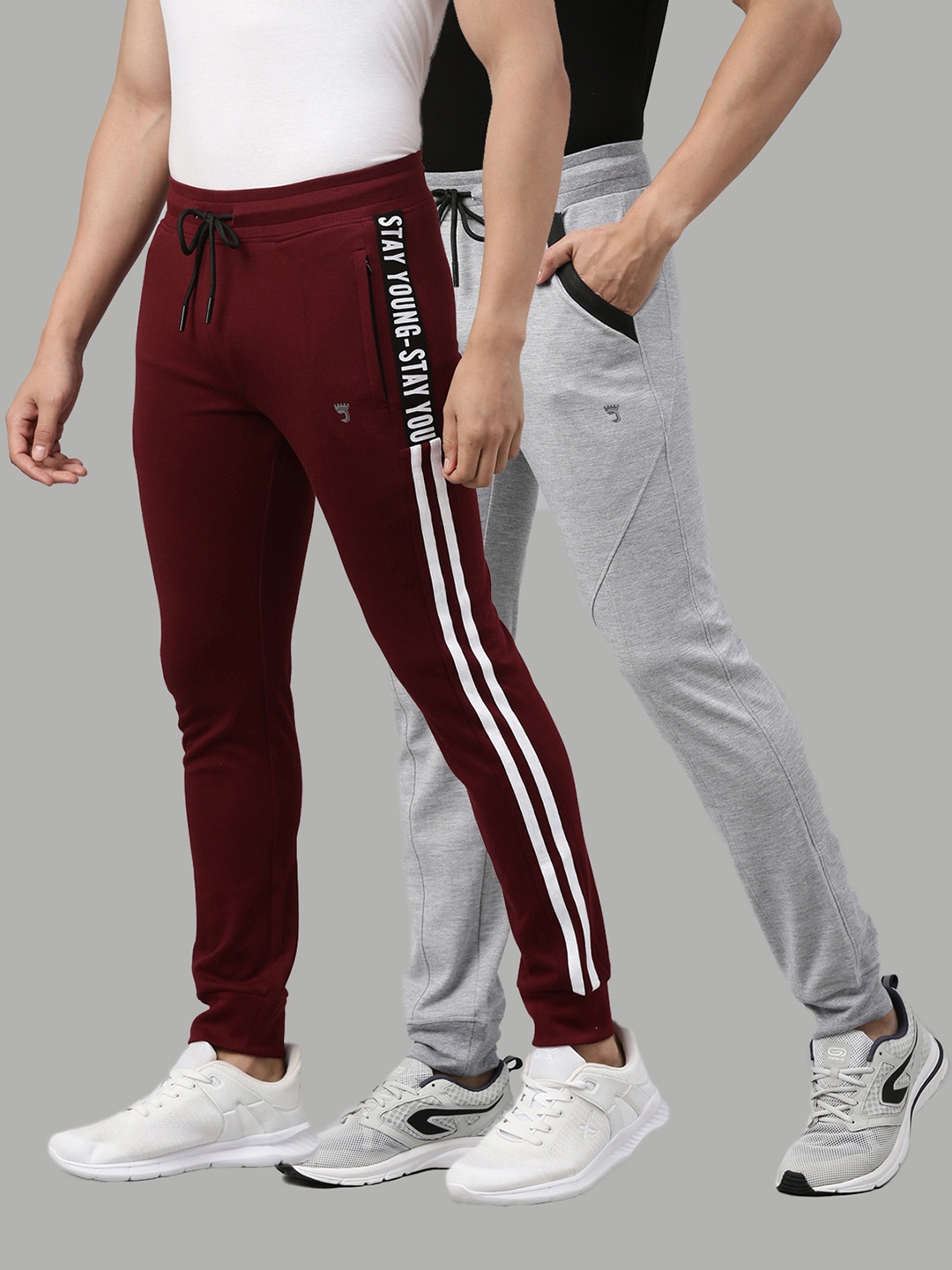 

Joven Men Pack Of 2 Solid Cotton Joggers, Maroon