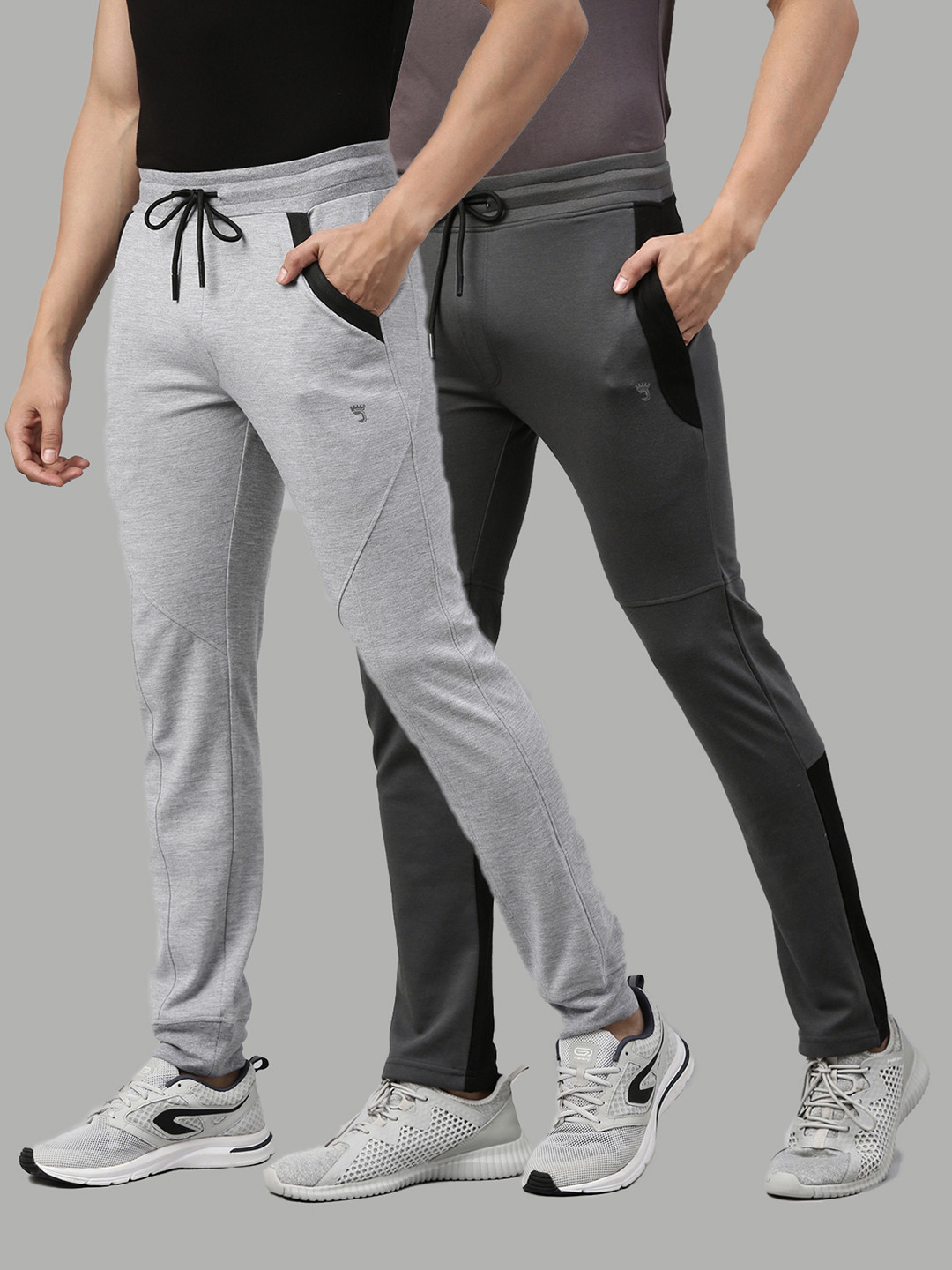 

Joven Men Pack Of 2 Grey Melange & Charcoal Grey Solid Cotton Joggers