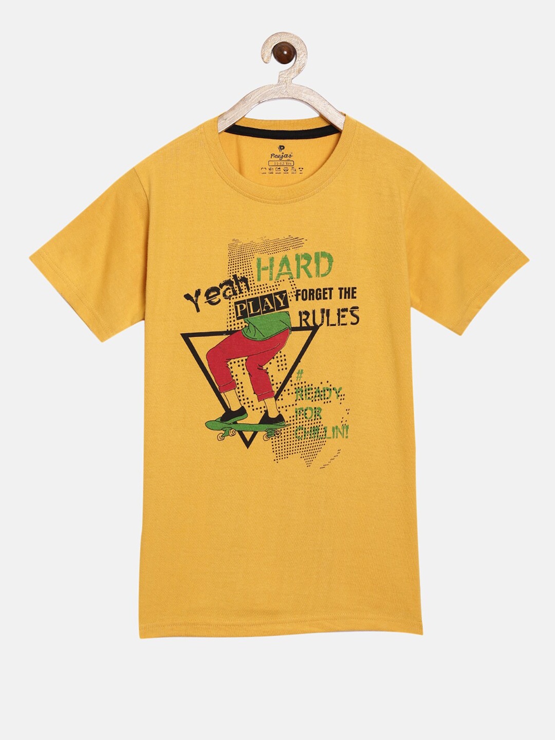 

Peejas Boys Mustard Yellow Pure Cotton Printed T-shirt