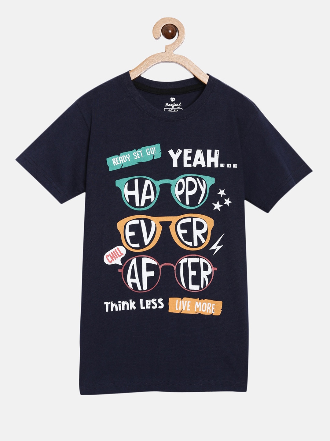 

Peejas Boys Navy Blue Printed Pure Cotton T-shirt