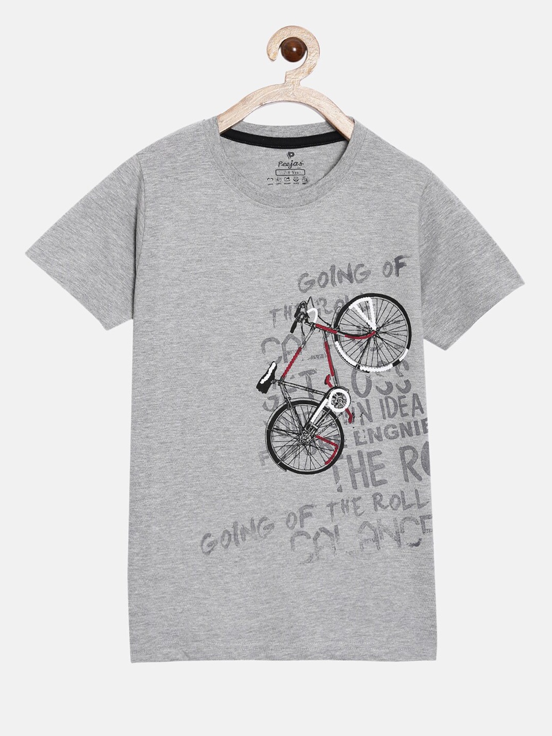 

Peejas Boys Grey Melange Printed Pure Cotton T-shirt