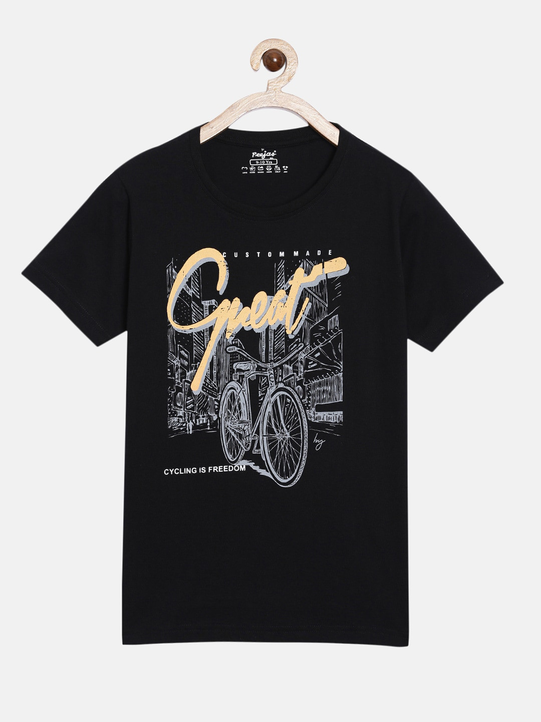 

Peejas Boys Black Pure Cotton Printed T-shirt