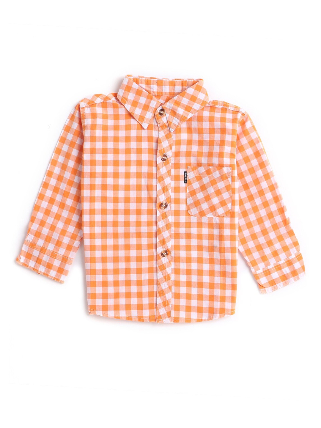 

Hopscotch Boys Orange & White Gingham Checks Smart Casual Shirt