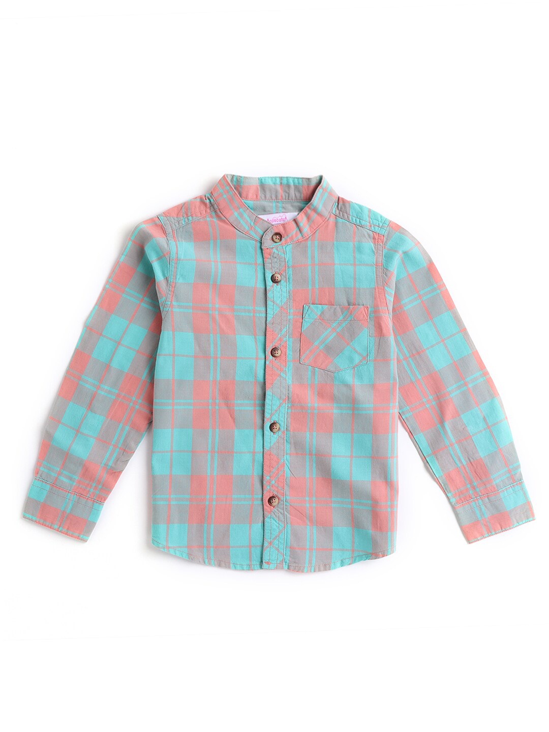 

Hopscotch Boys Green & Orange Smart Checked Casual Shirt