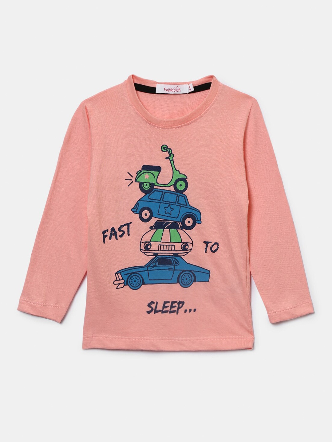 

Hopscotch Boys Pink Printed Cotton T-shirt