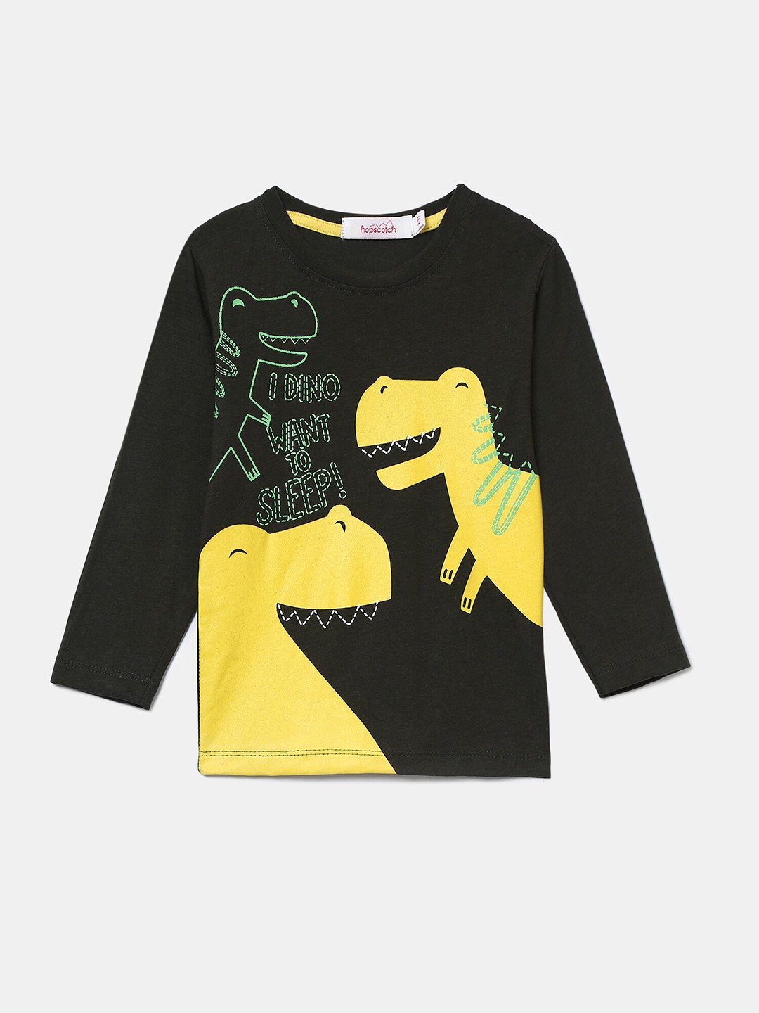 

Hopscotch Boys Green Printed Cotton T-shirt
