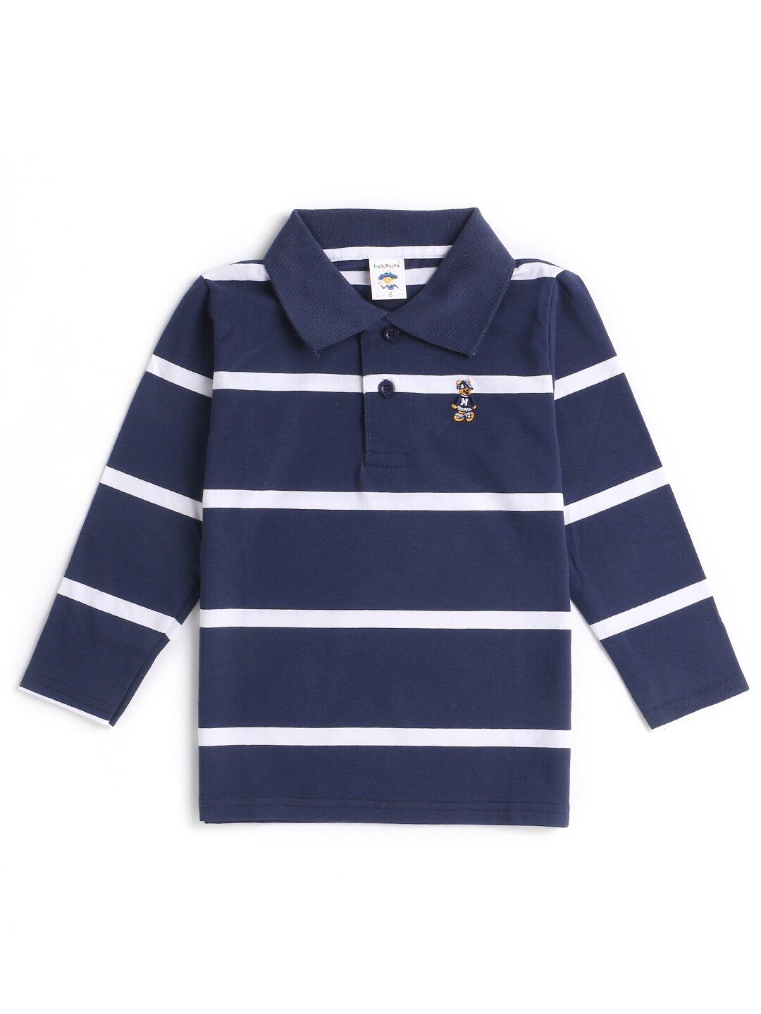 

Hopscotch Boys Navy Blue Striped Polo Collar T-shirt