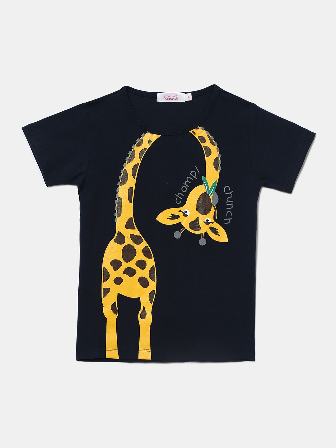 

Hopscotch Boys Navy Blue & Yellow Printed T-shirt