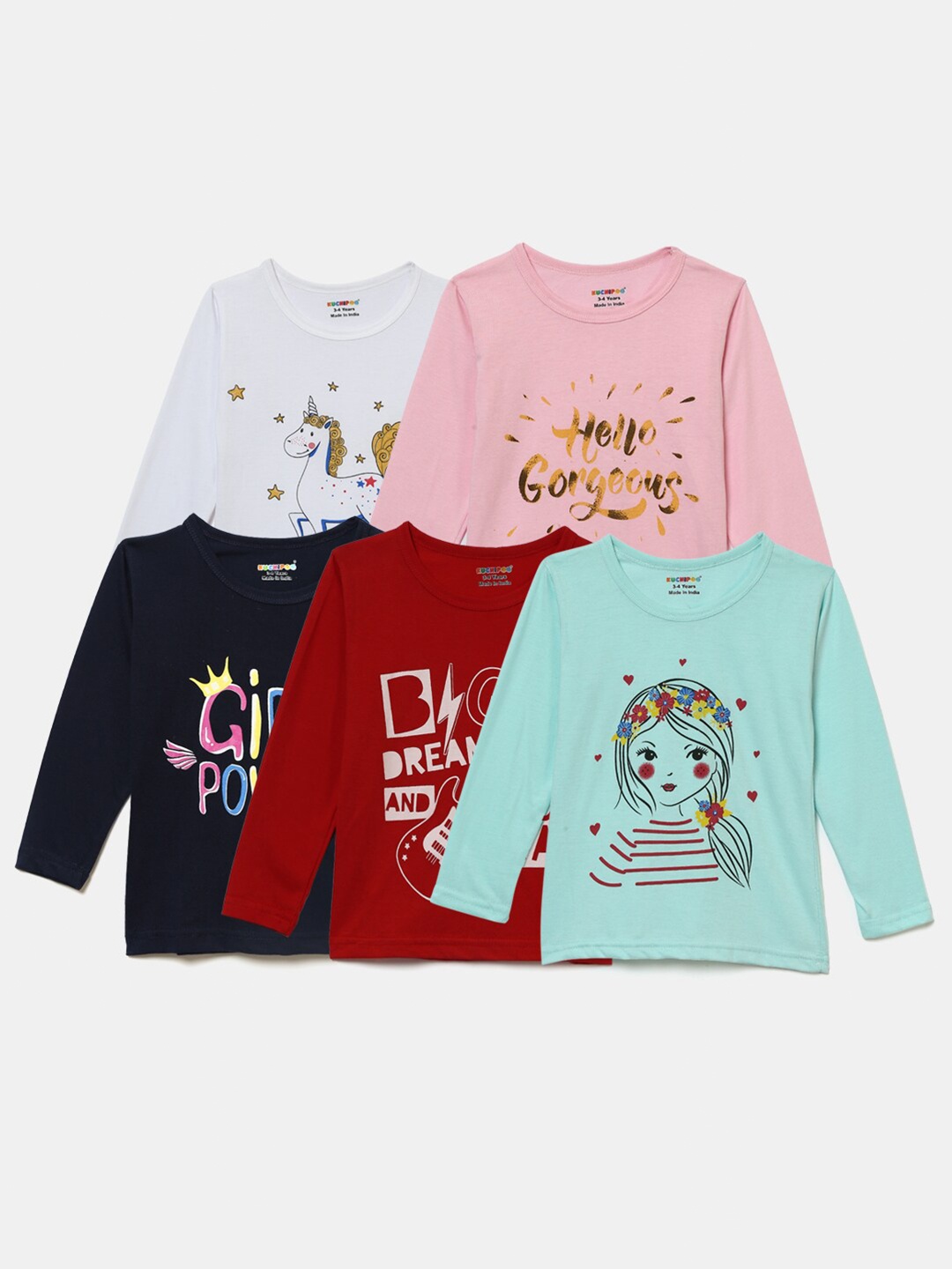 

Hopscotch Girls Pack of 5 Printed T-shirt, Pink