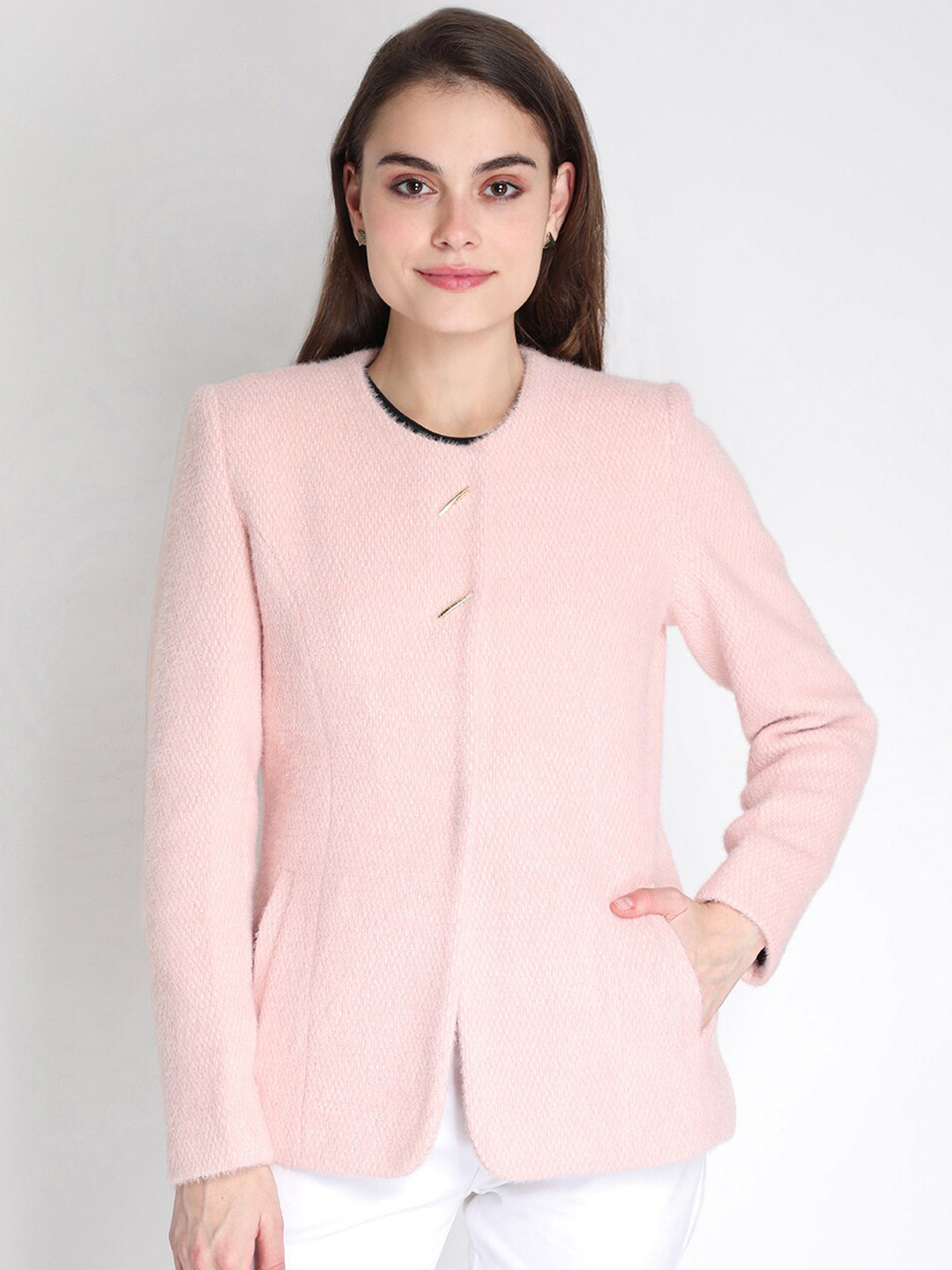 

LURE URBAN Women Pink Solid Woolen Princess Coat