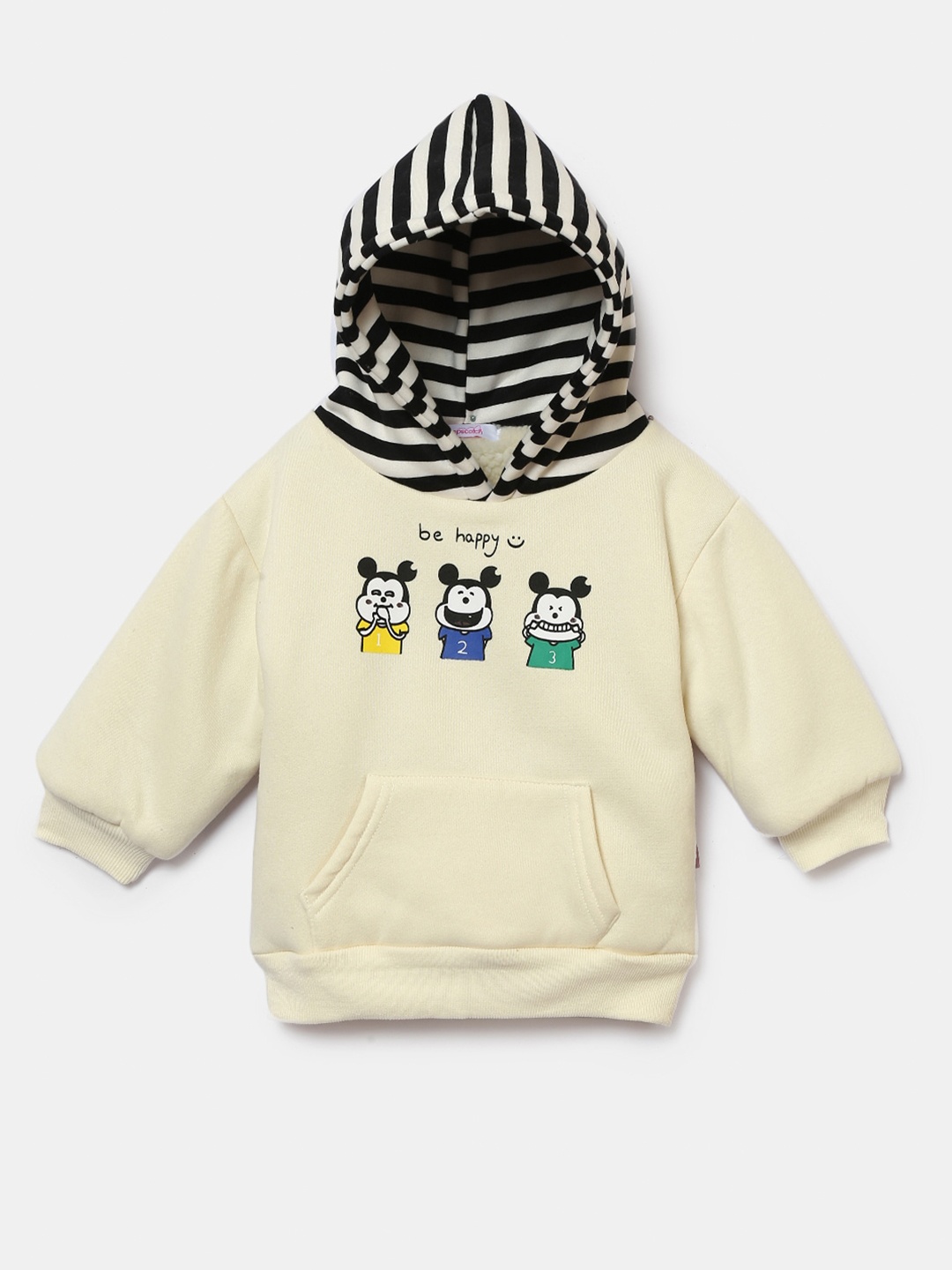 

Hopscotch Boys Beige Printed Hooded Sweatshirt